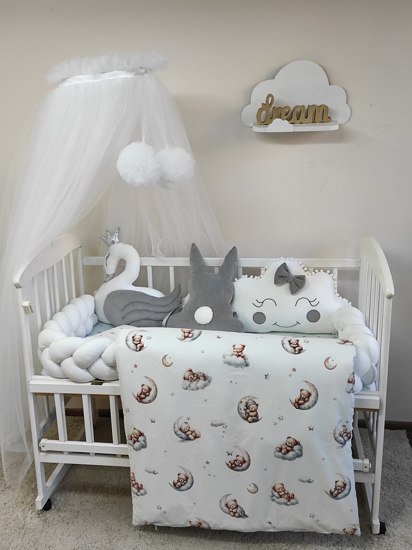 "Moonlight Lullaby" White & Grey Premium Nursery Set