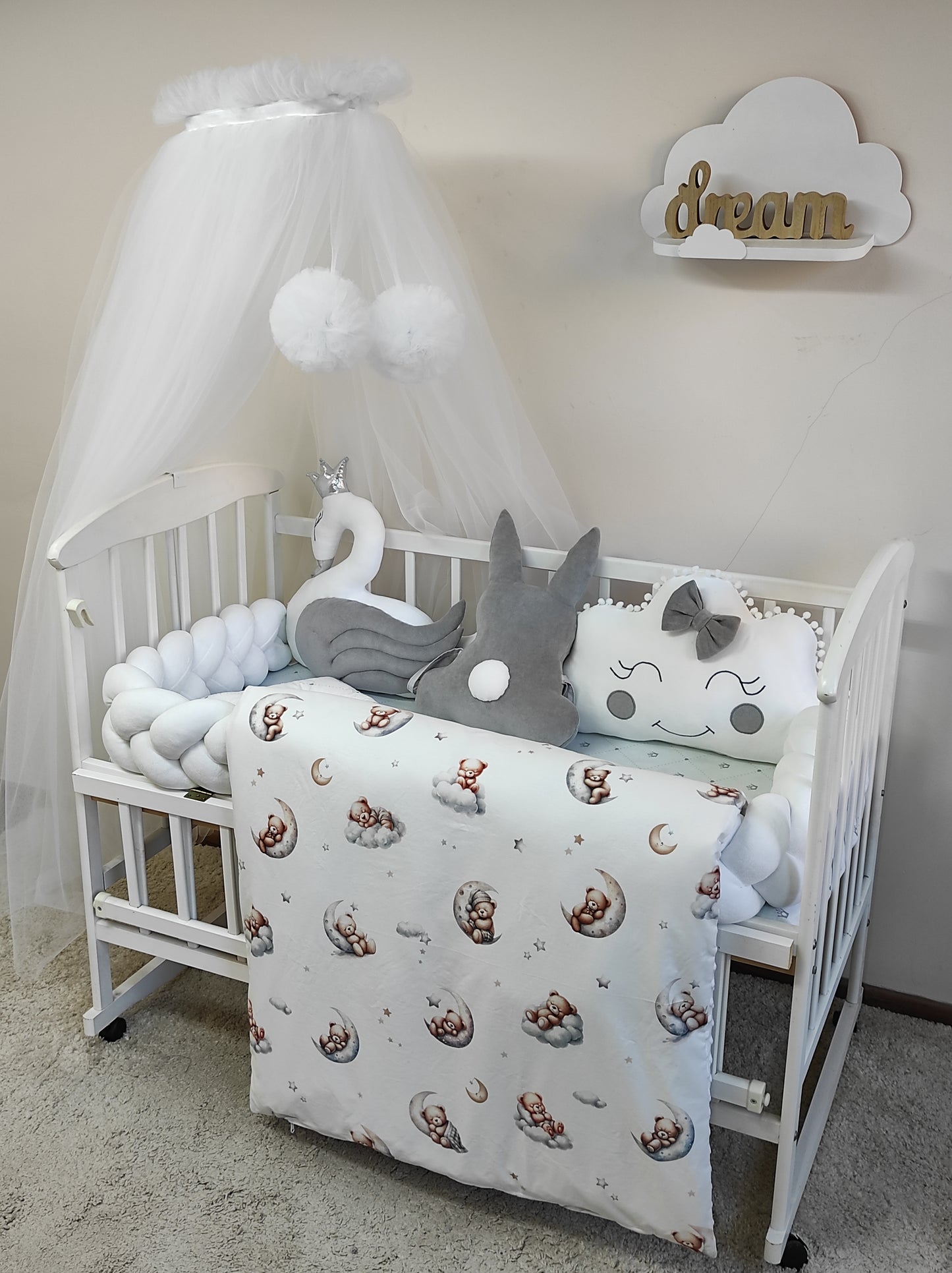 "Moonlight Lullaby" White & Grey Premium Nursery Set