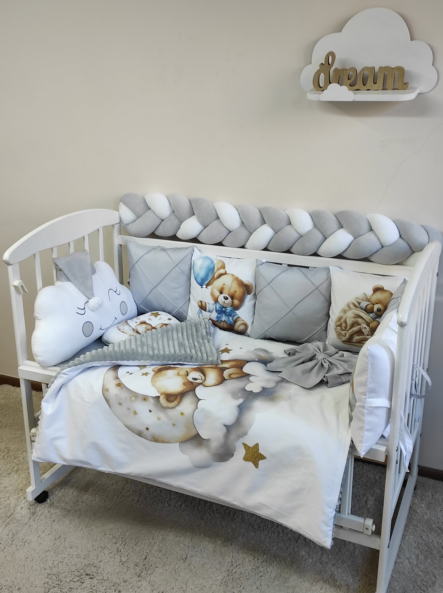 The Sleepy Bear Collection | Premium 10-Piece Gray & White Nursery Set