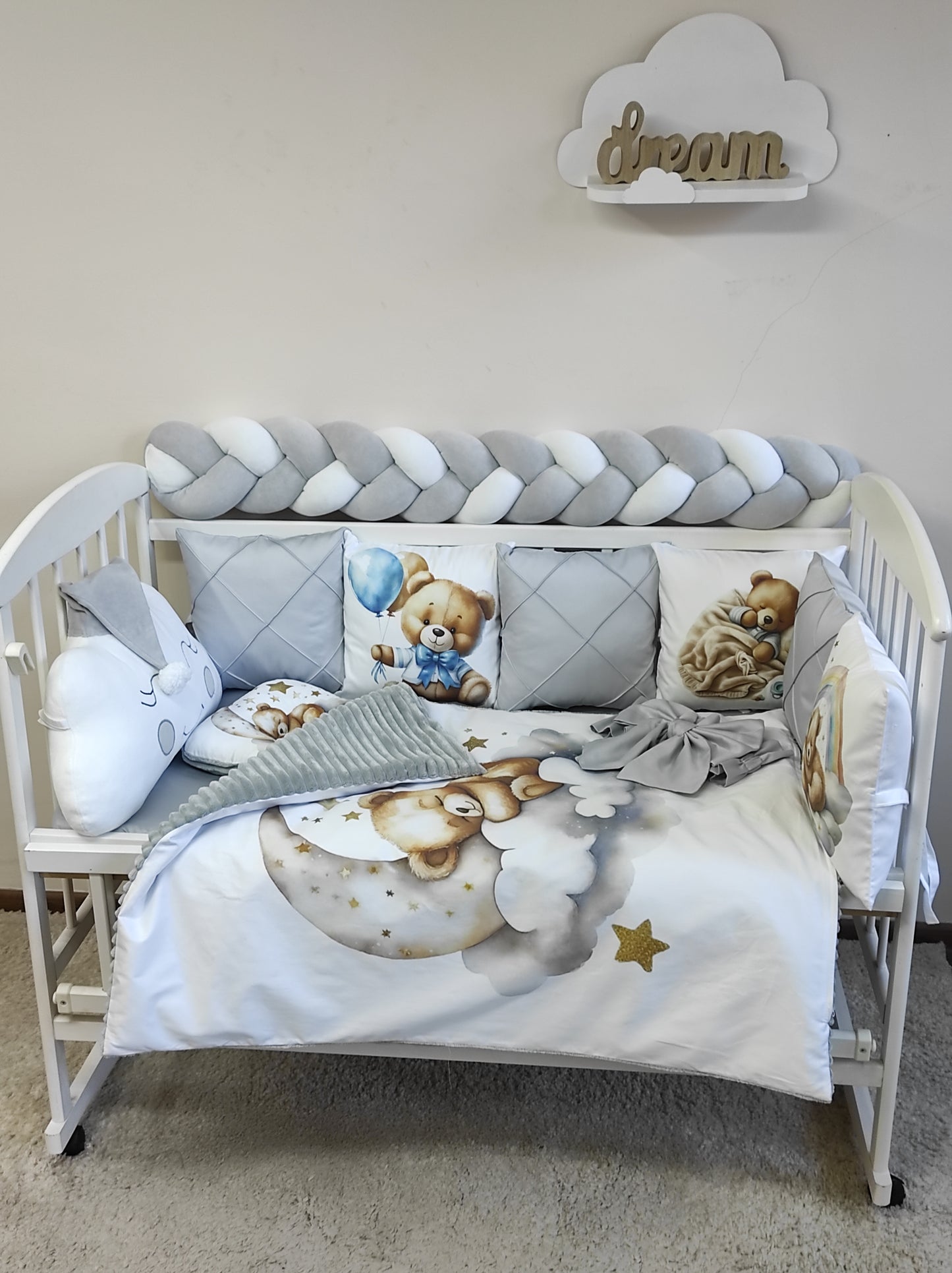 The Sleepy Bear Collection | Premium 10-Piece Gray & White Nursery Set