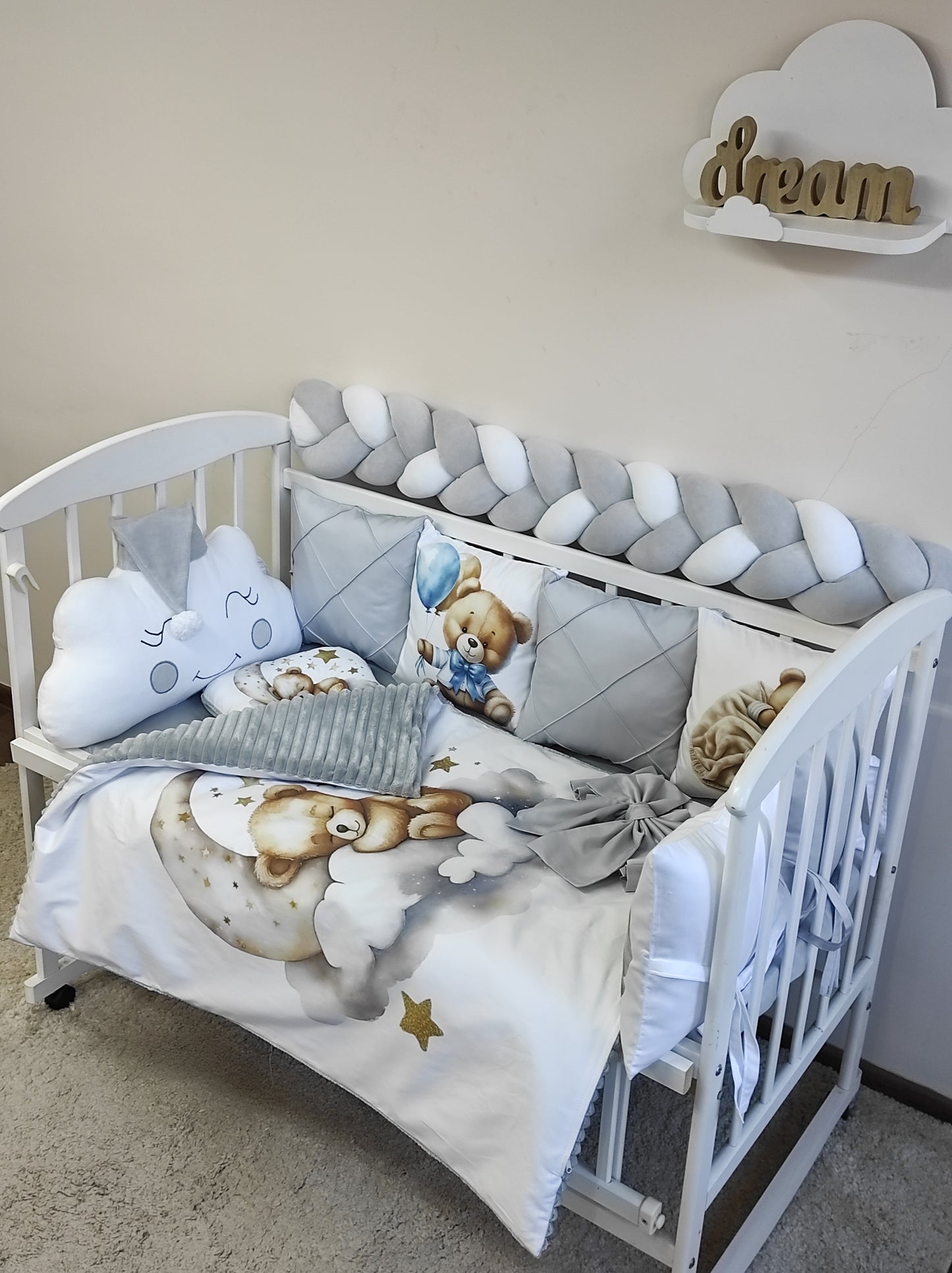 The Sleepy Bear Collection | Premium 10-Piece Gray & White Nursery Set