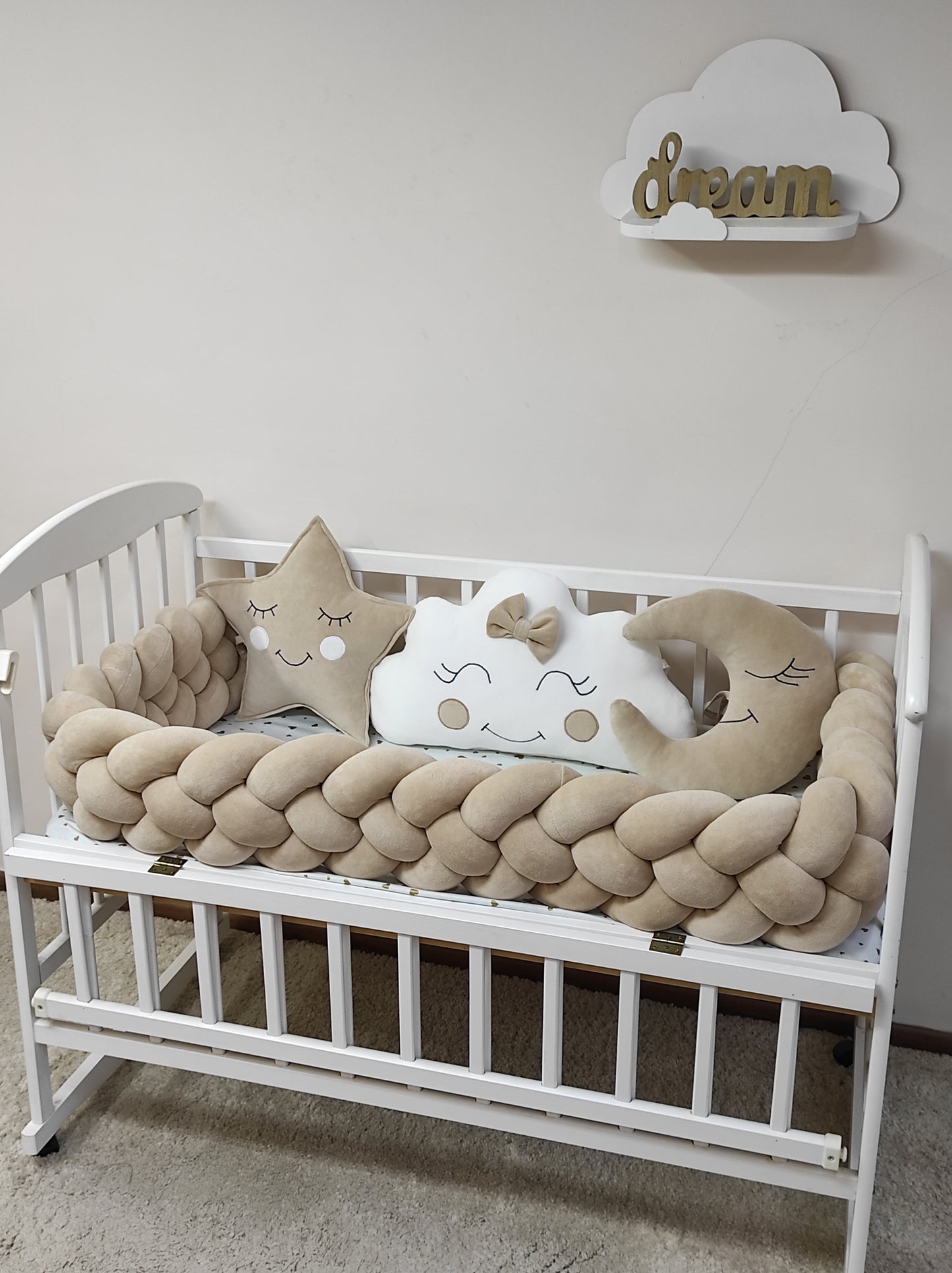 Beige 4-Strand Braided Crib Bumper Set