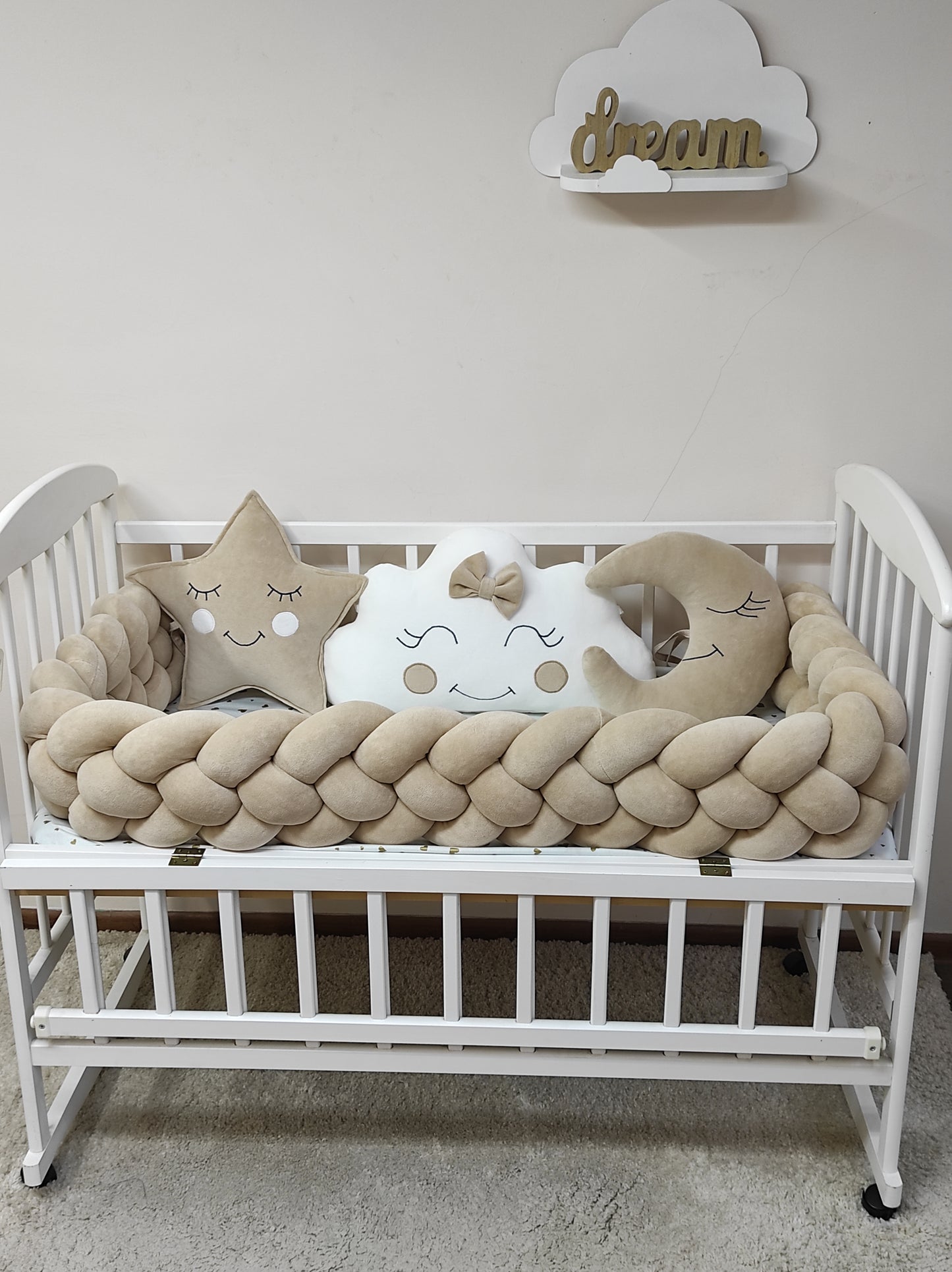 Beige 4-Strand Braided Crib Bumper Set