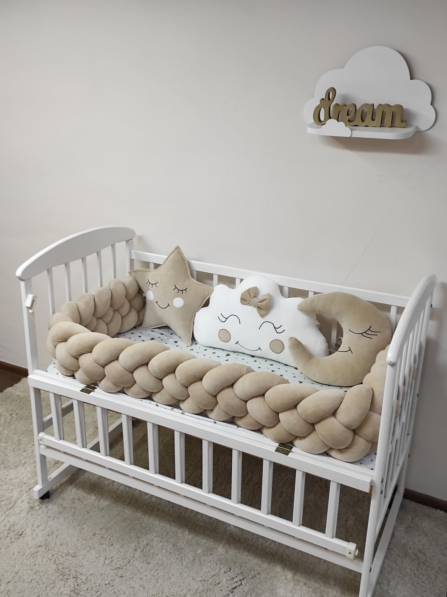 Beige 4-Strand Braided Crib Bumper Set