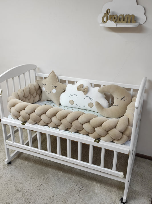 Beige 4-Strand Braided Crib Bumper Set