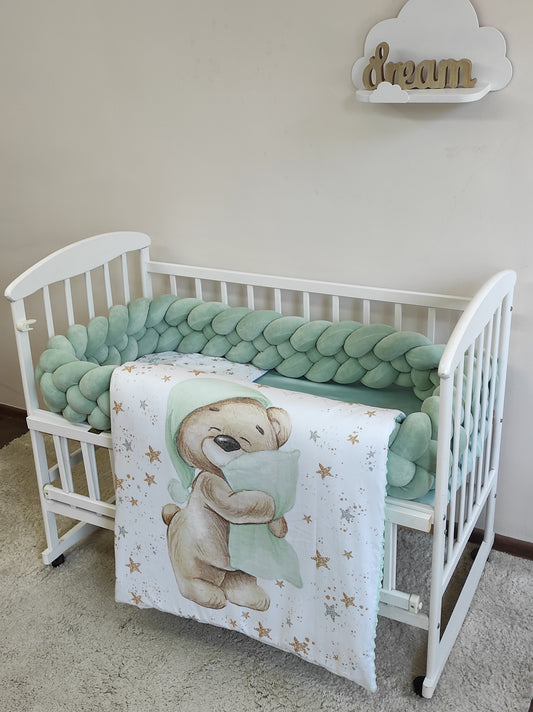 Pistachio Hug 8-Piece Sage Green Bedding Set - Braided Velour Nursery Decor
