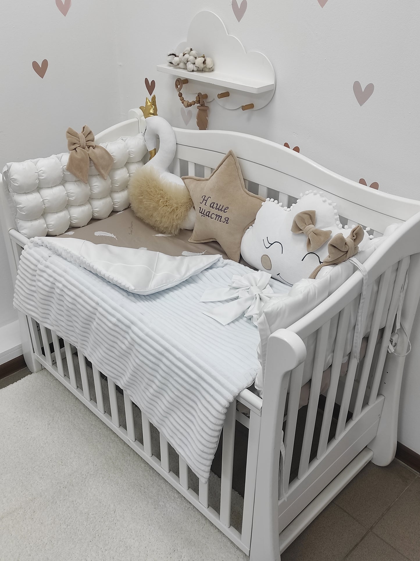 "Gentle Swan Dream" 8-Piece Convertible Crib & Swaddle Set