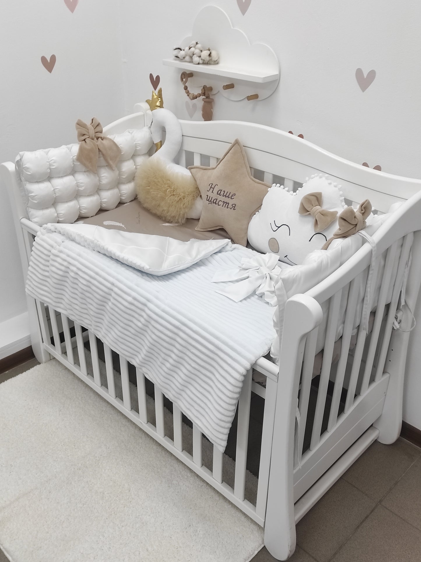 "Gentle Swan Dream" 8-Piece Convertible Crib & Swaddle Set