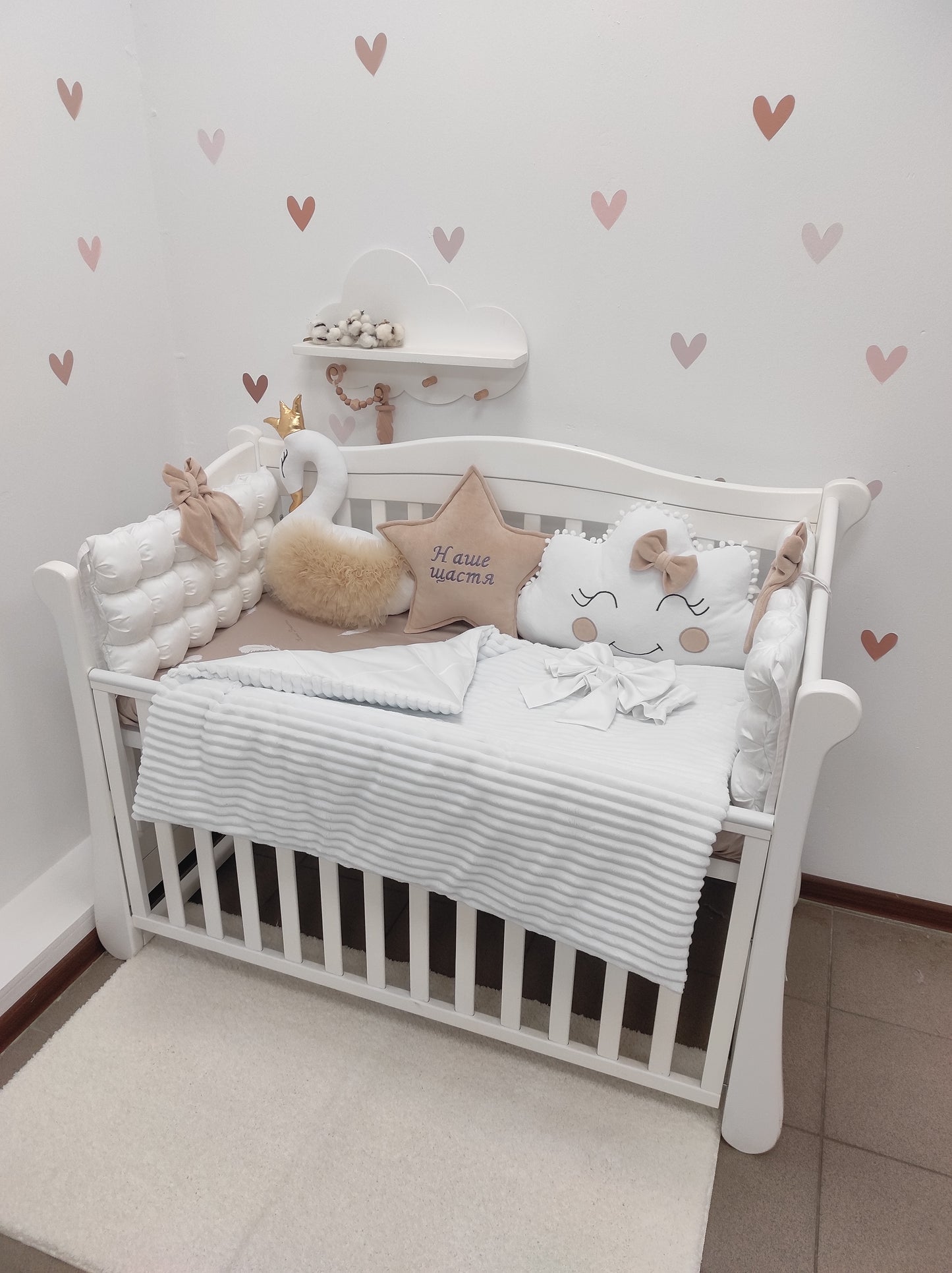 "Gentle Swan Dream" 8-Piece Convertible Crib & Swaddle Set