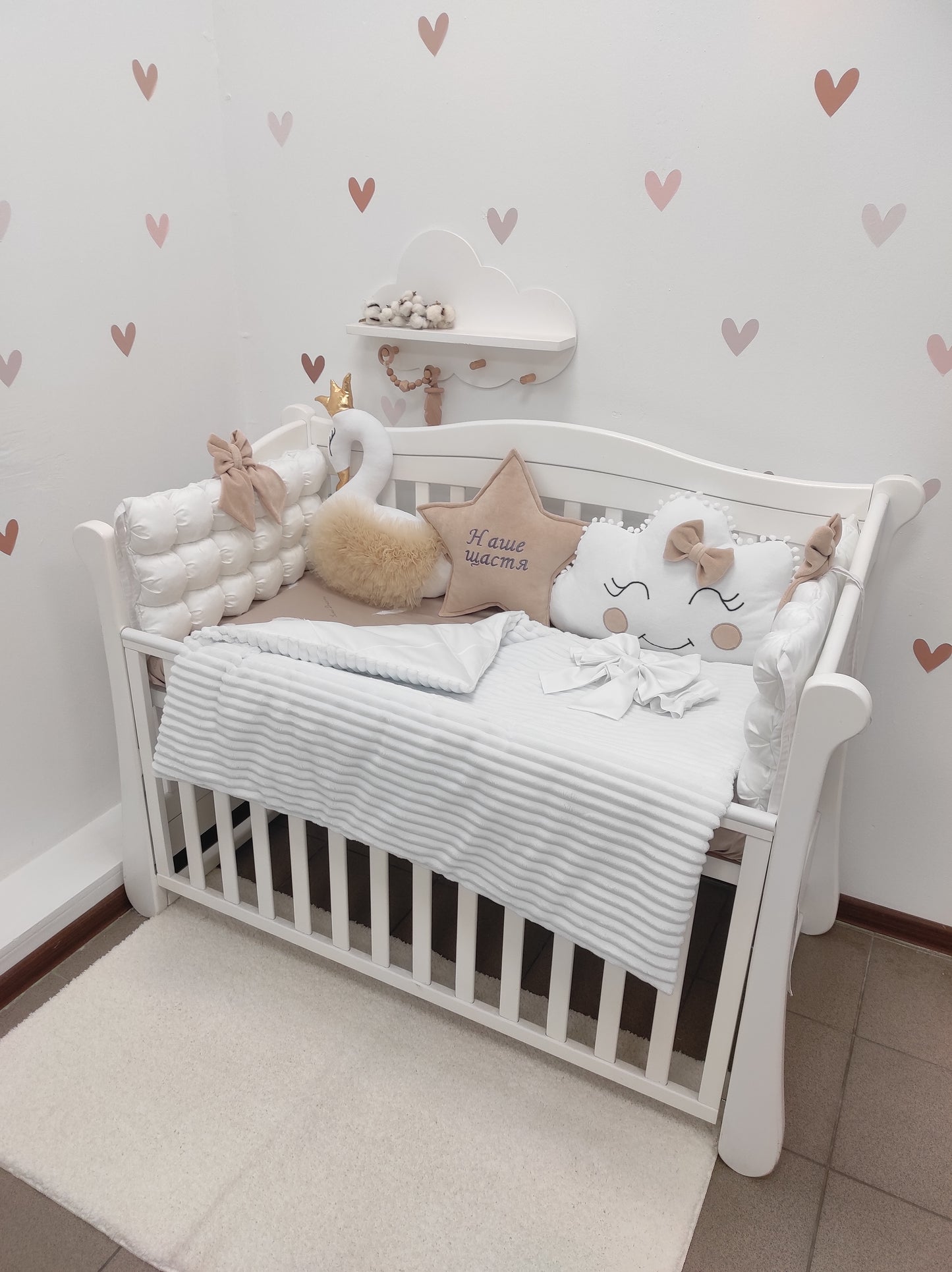 "Gentle Swan Dream" 8-Piece Convertible Crib & Swaddle Set