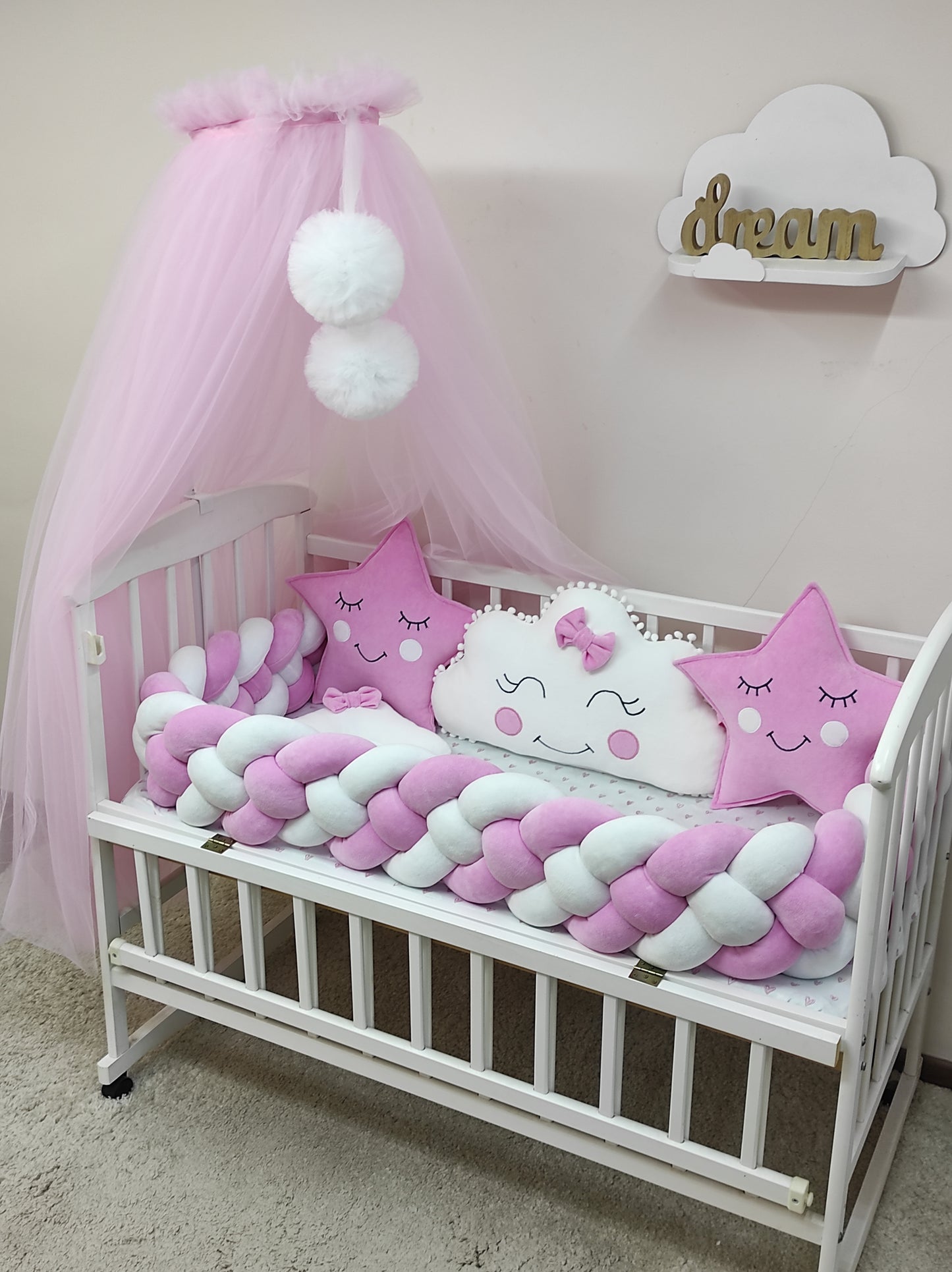Pink Starry Dream 8-Piece Princess Nursery Set - Heart & Star Bedding Accents