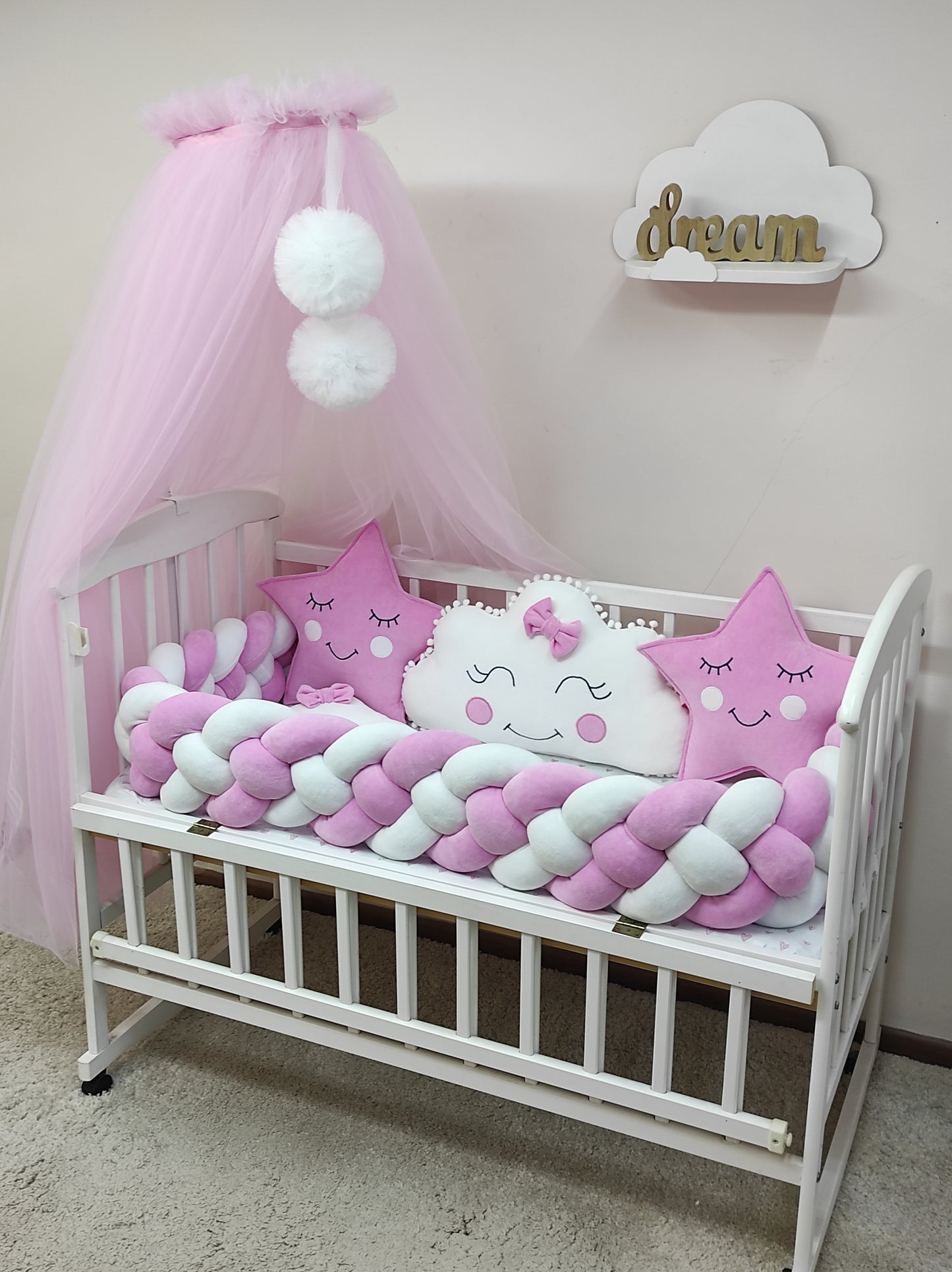 Pink Starry Dream 8-Piece Princess Nursery Set - Heart & Star Bedding Accents