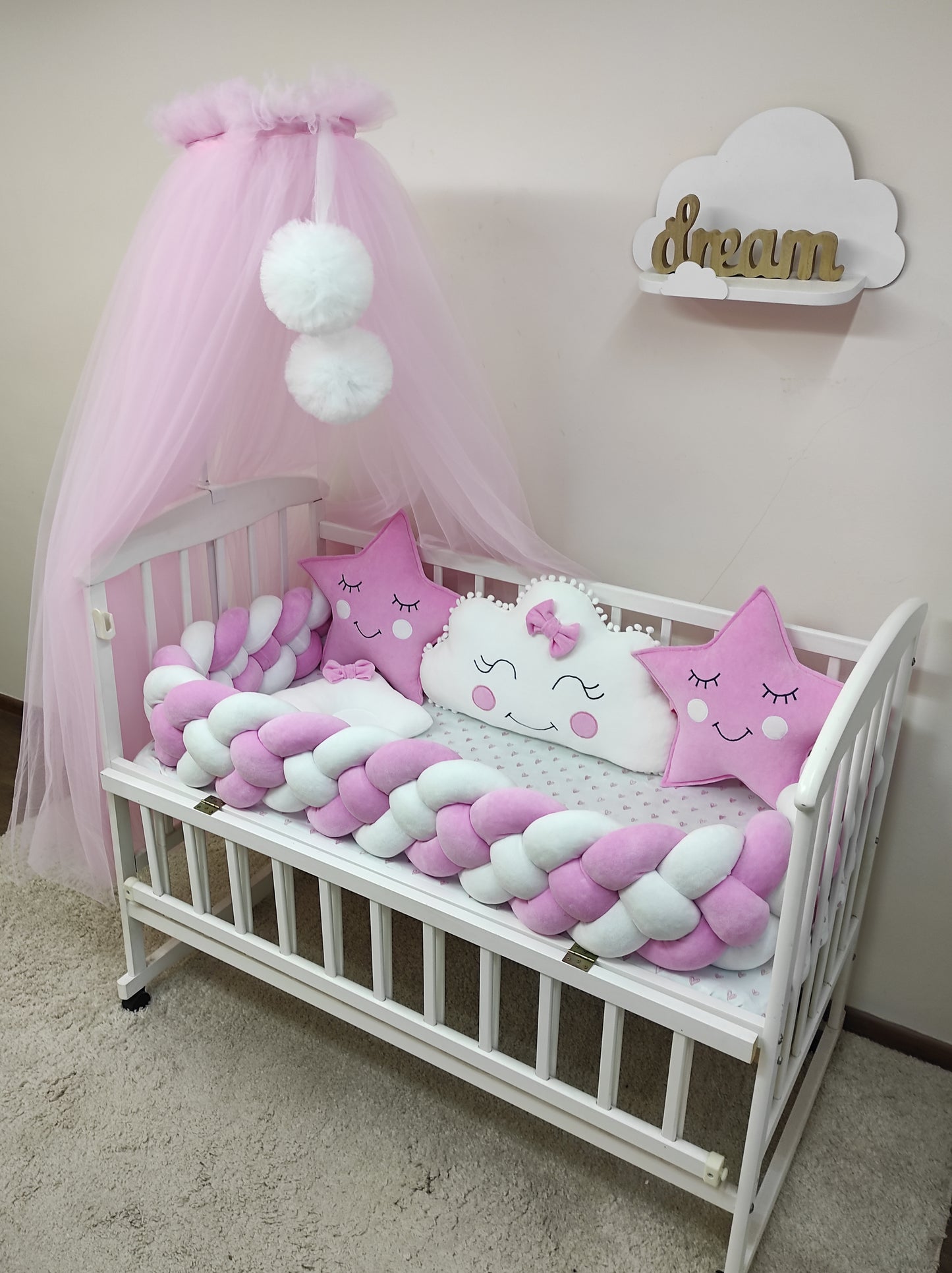 Pink Starry Dream 8-Piece Princess Nursery Set - Heart & Star Bedding Accents