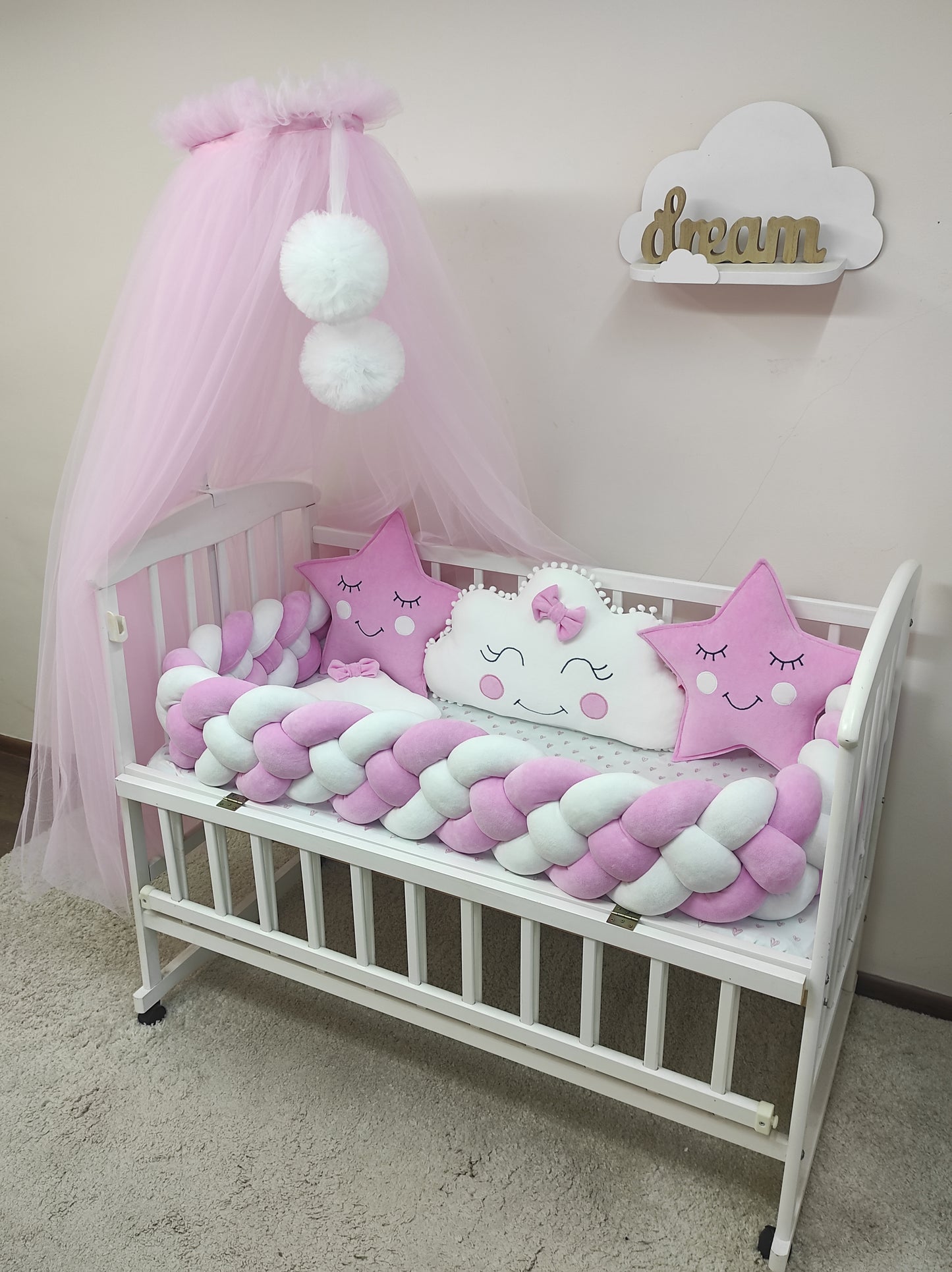 Pink Starry Dream 8-Piece Princess Nursery Set - Heart & Star Bedding Accents