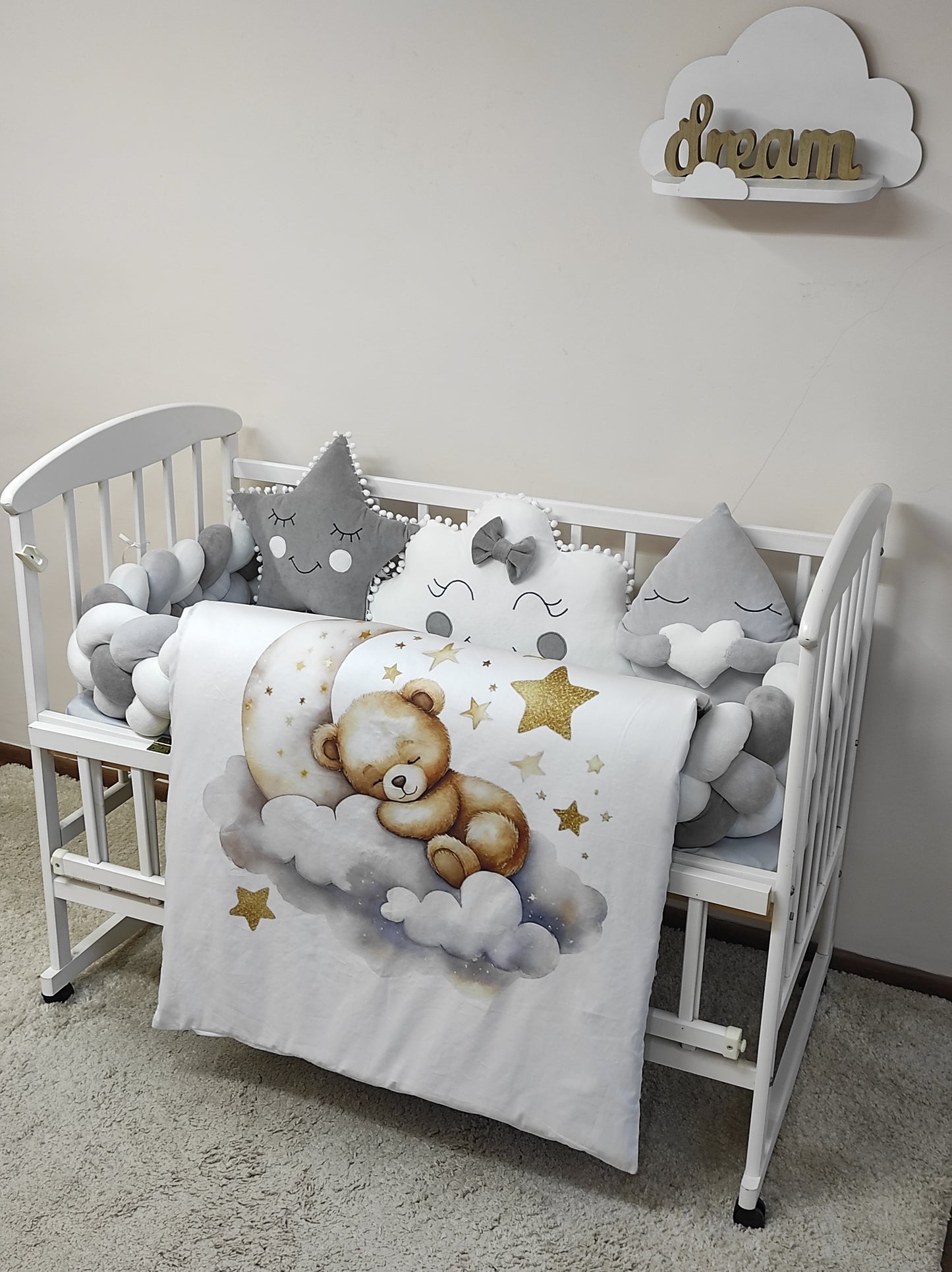 Silver Cloud Serenity | 8-Piece Luxury Braided Bumper & Velvet Set