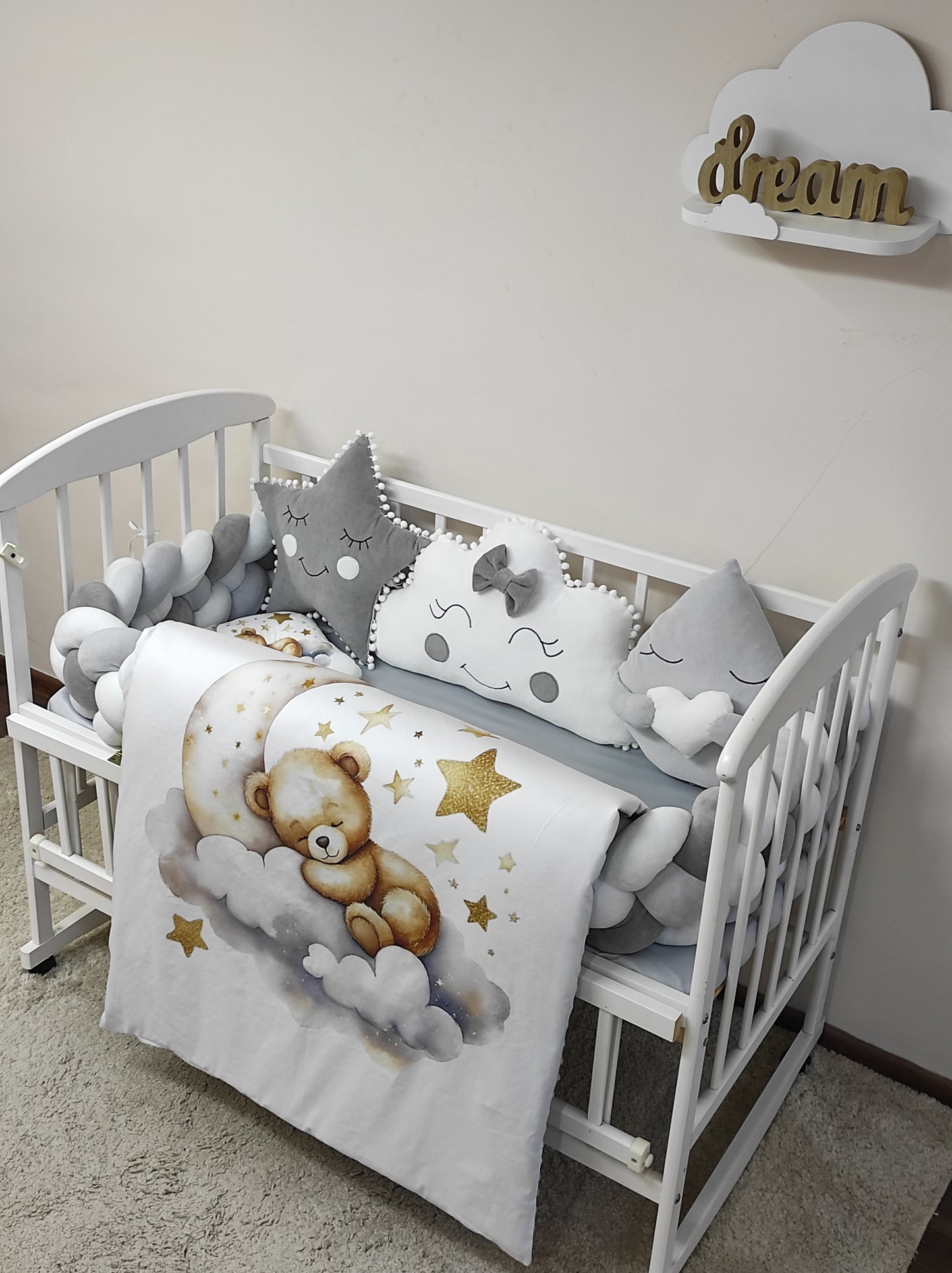 Silver Cloud Serenity | 8-Piece Luxury Braided Bumper & Velvet Set