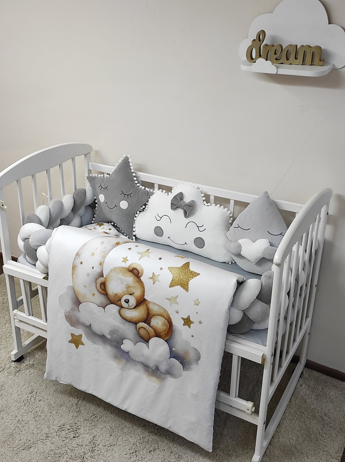 Silver Cloud Serenity | 8-Piece Luxury Braided Bumper & Velvet Set