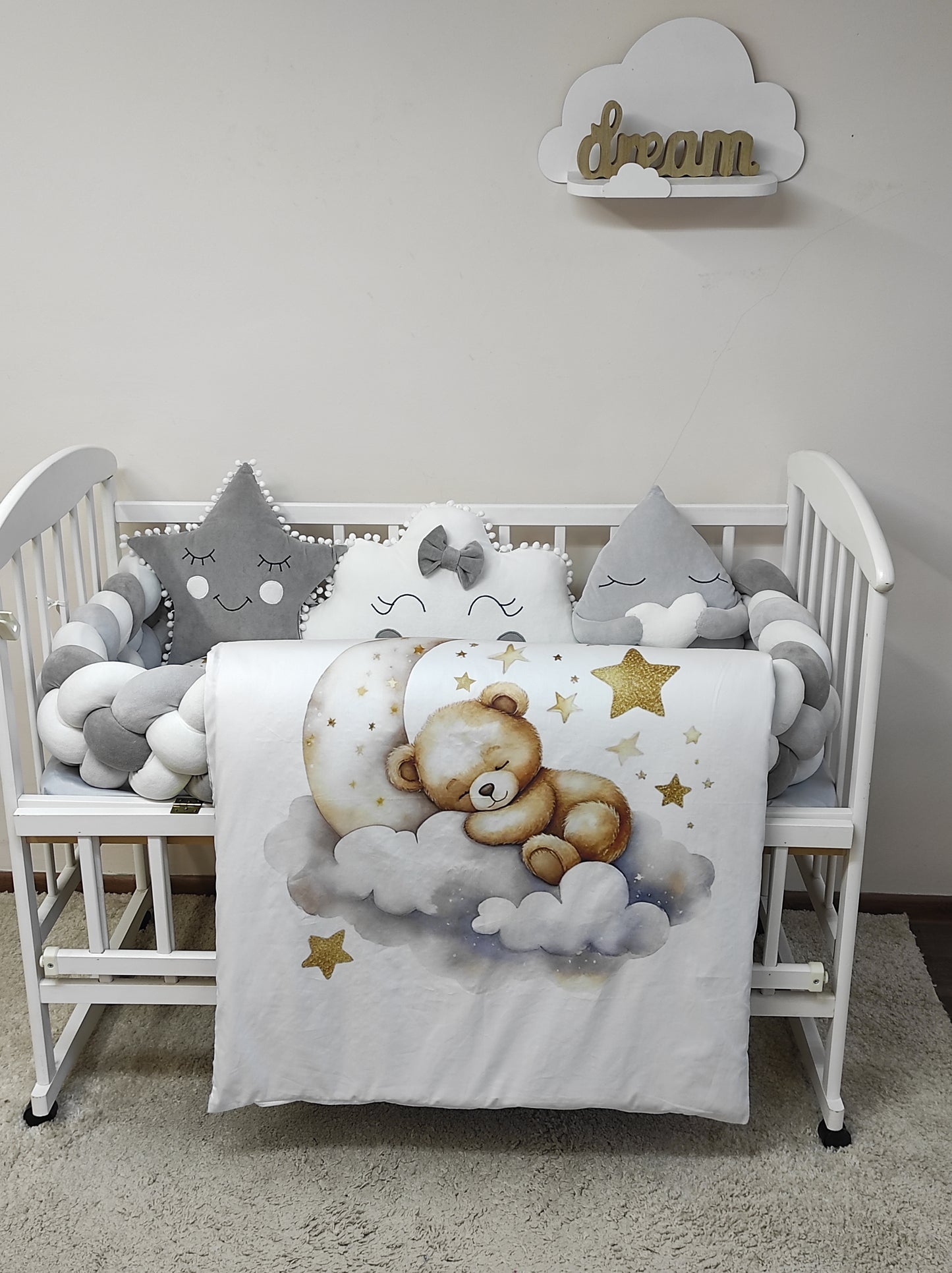 Silver Cloud Serenity | 8-Piece Luxury Braided Bumper & Velvet Set