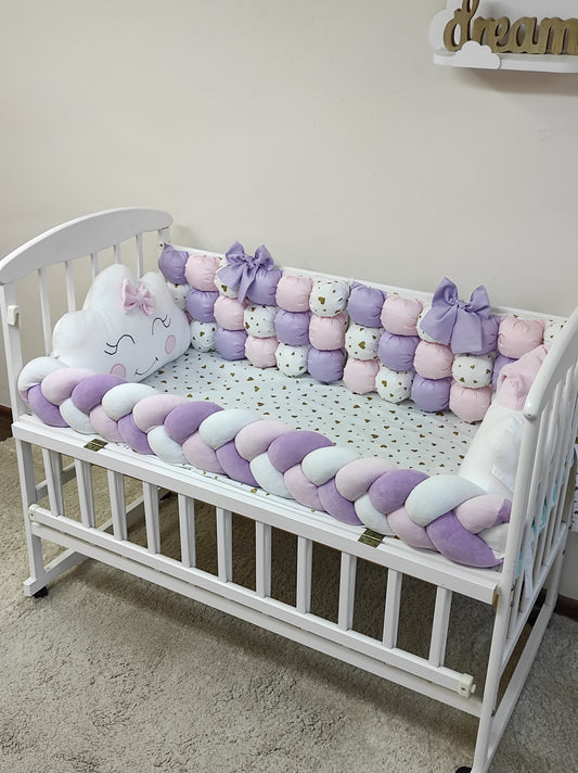 Lavendel, Pfirsich & Weiß Kinderbett Stoßstangenset "Golden Hearts Dream"