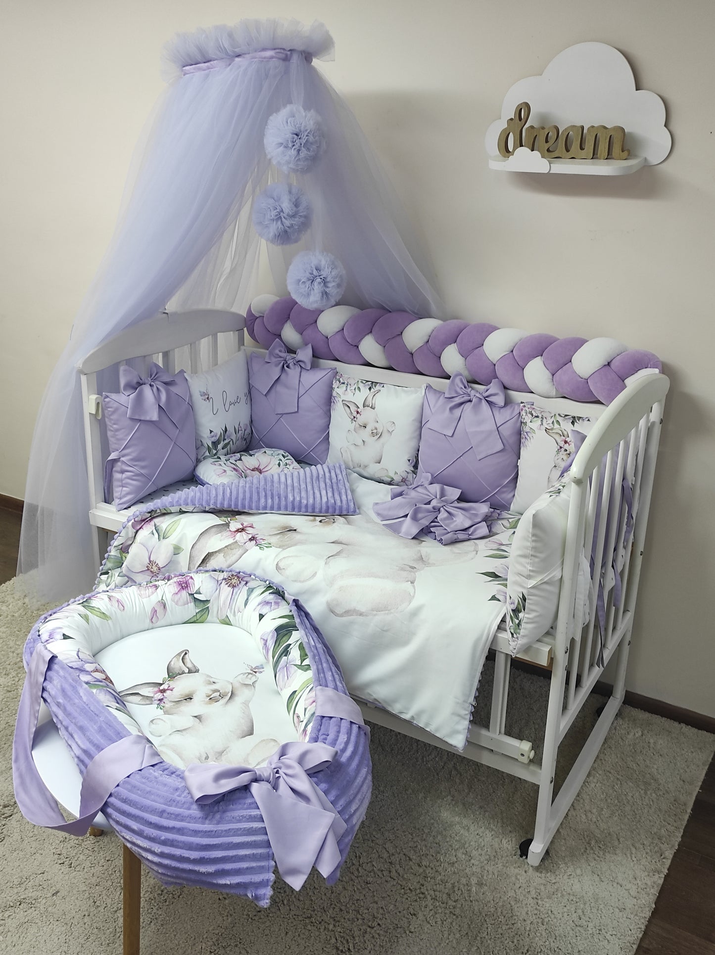 "Lavender Bunny & Floral Dreams" 15-Piece Full Luxury Suite