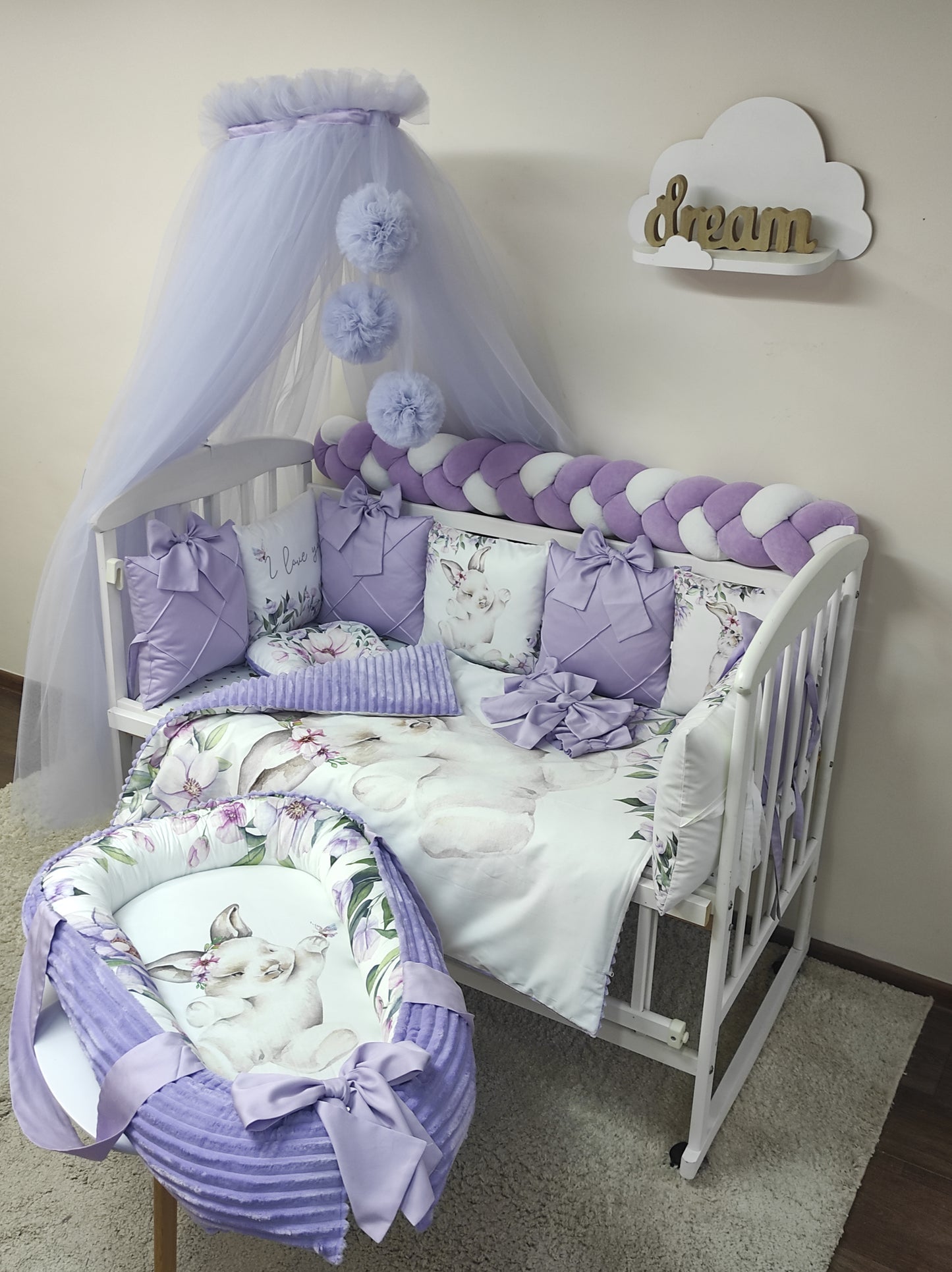 "Lavender Bunny & Floral Dreams" 15-Piece Full Luxury Suite