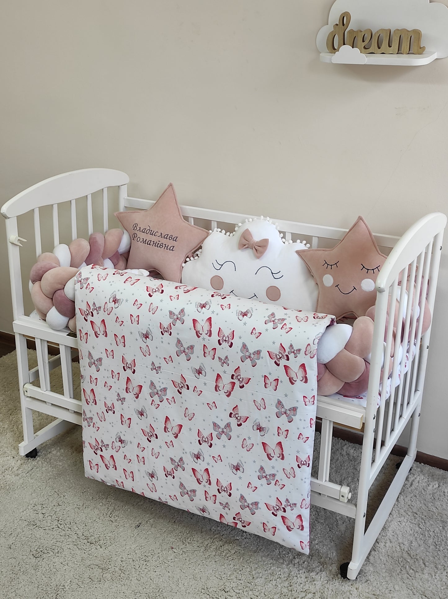 Fluttering Dreams | 6-Piece Designer Nursery Set in Blush, Sand & Snow