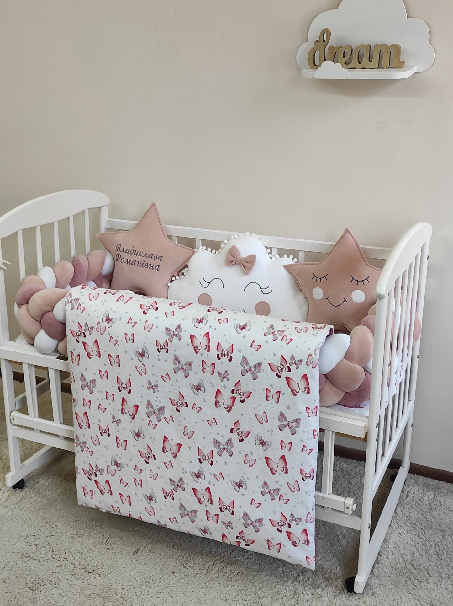 Fluttering Dreams | 6-Piece Designer Nursery Set in Blush, Sand & Snow