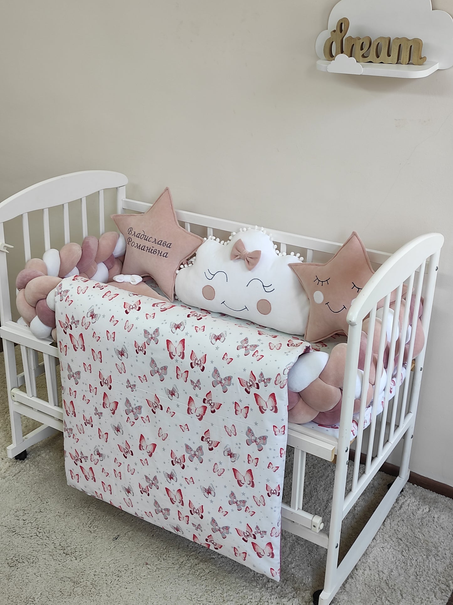 Fluttering Dreams | 6-Piece Designer Nursery Set in Blush, Sand & Snow