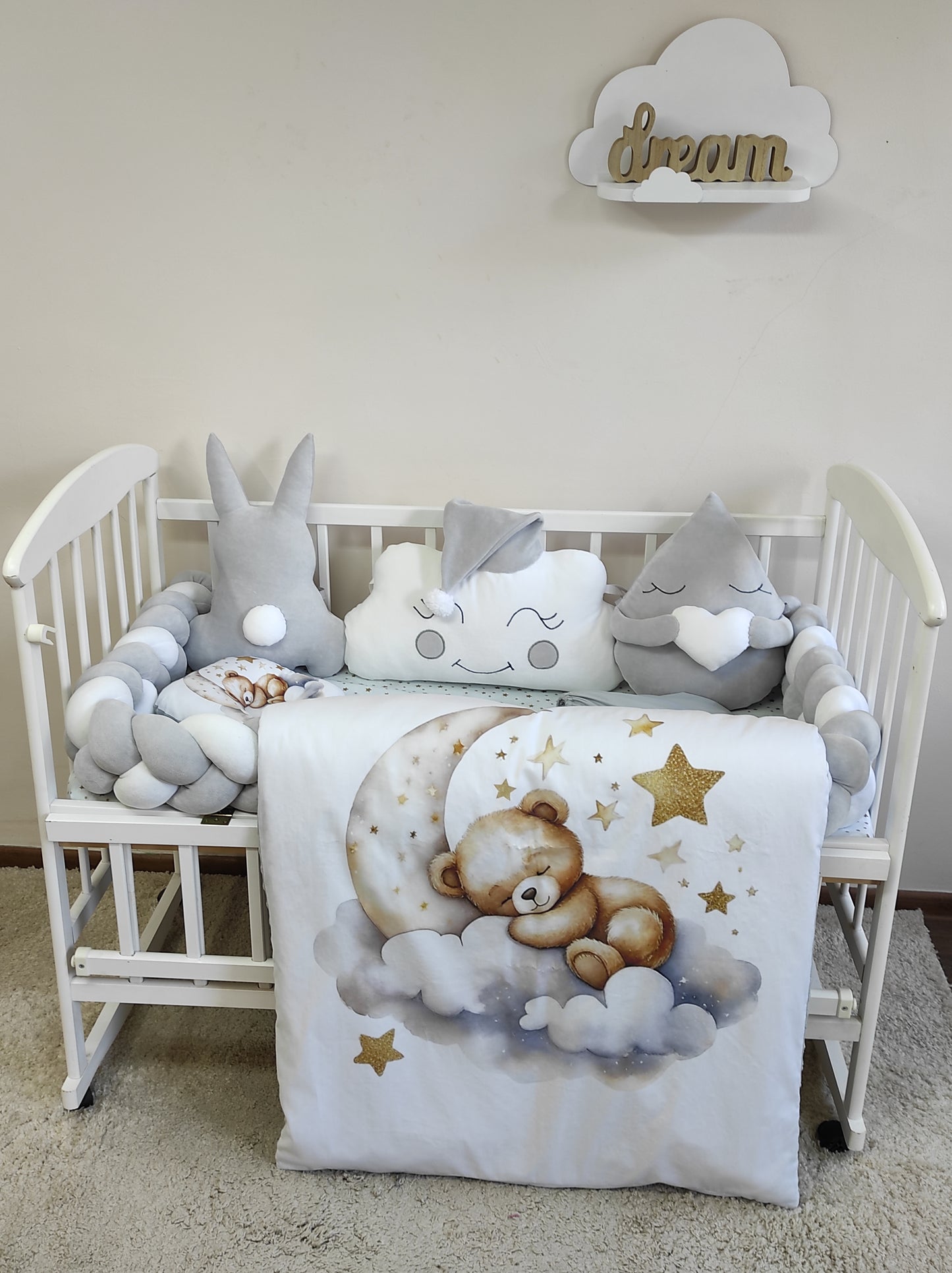Silver Moon 8-Piece Modern Neutral Bedding Set - Gray & White Nursery Suite