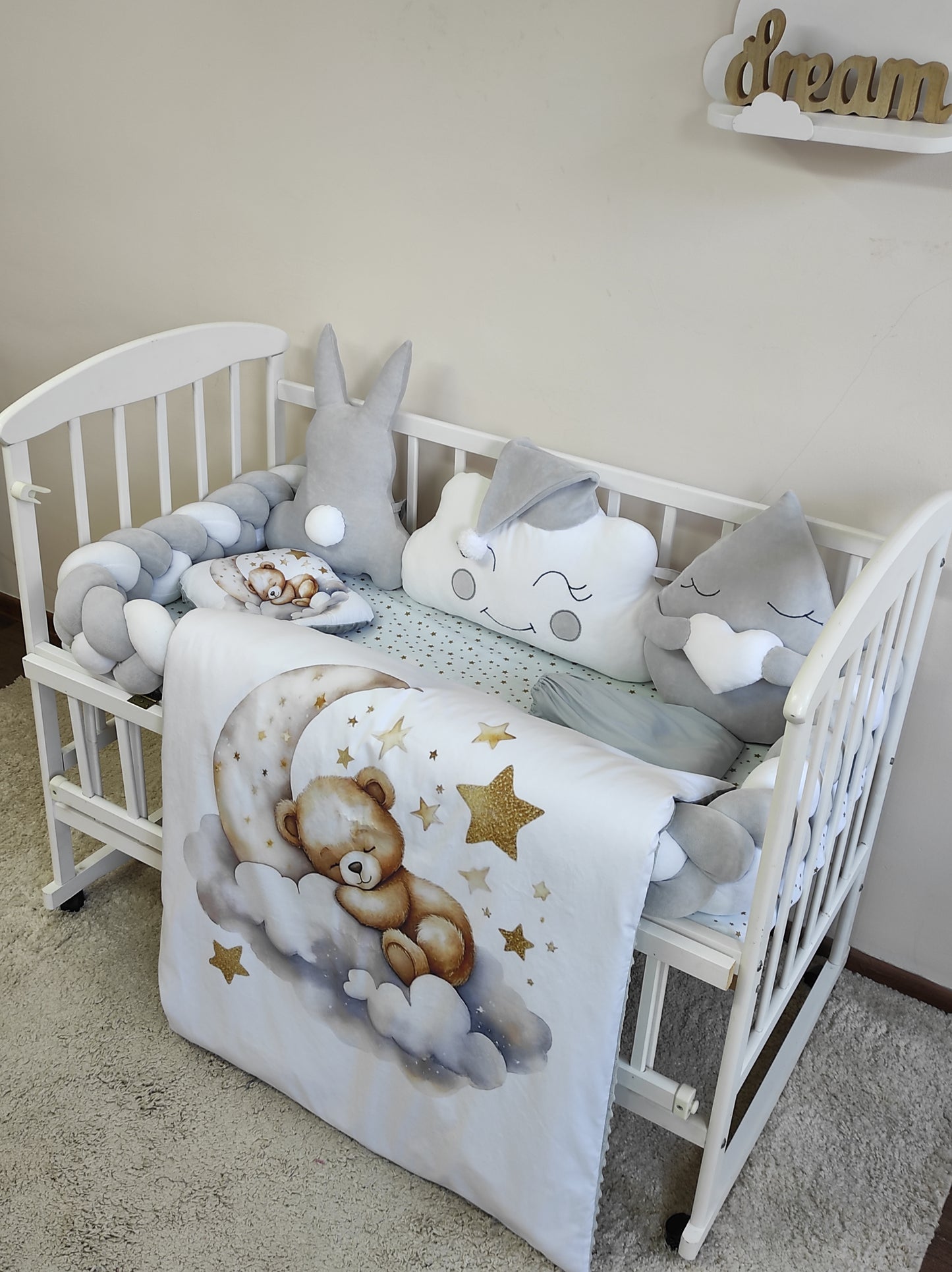 Silver Moon 8-Piece Modern Neutral Bedding Set - Gray & White Nursery Suite