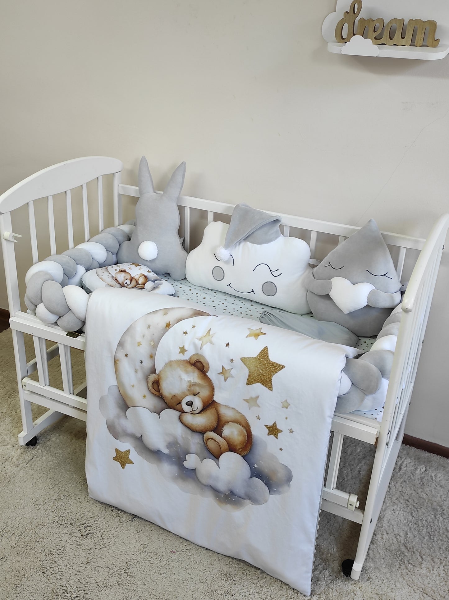 Silver Moon 8-Piece Modern Neutral Bedding Set - Gray & White Nursery Suite