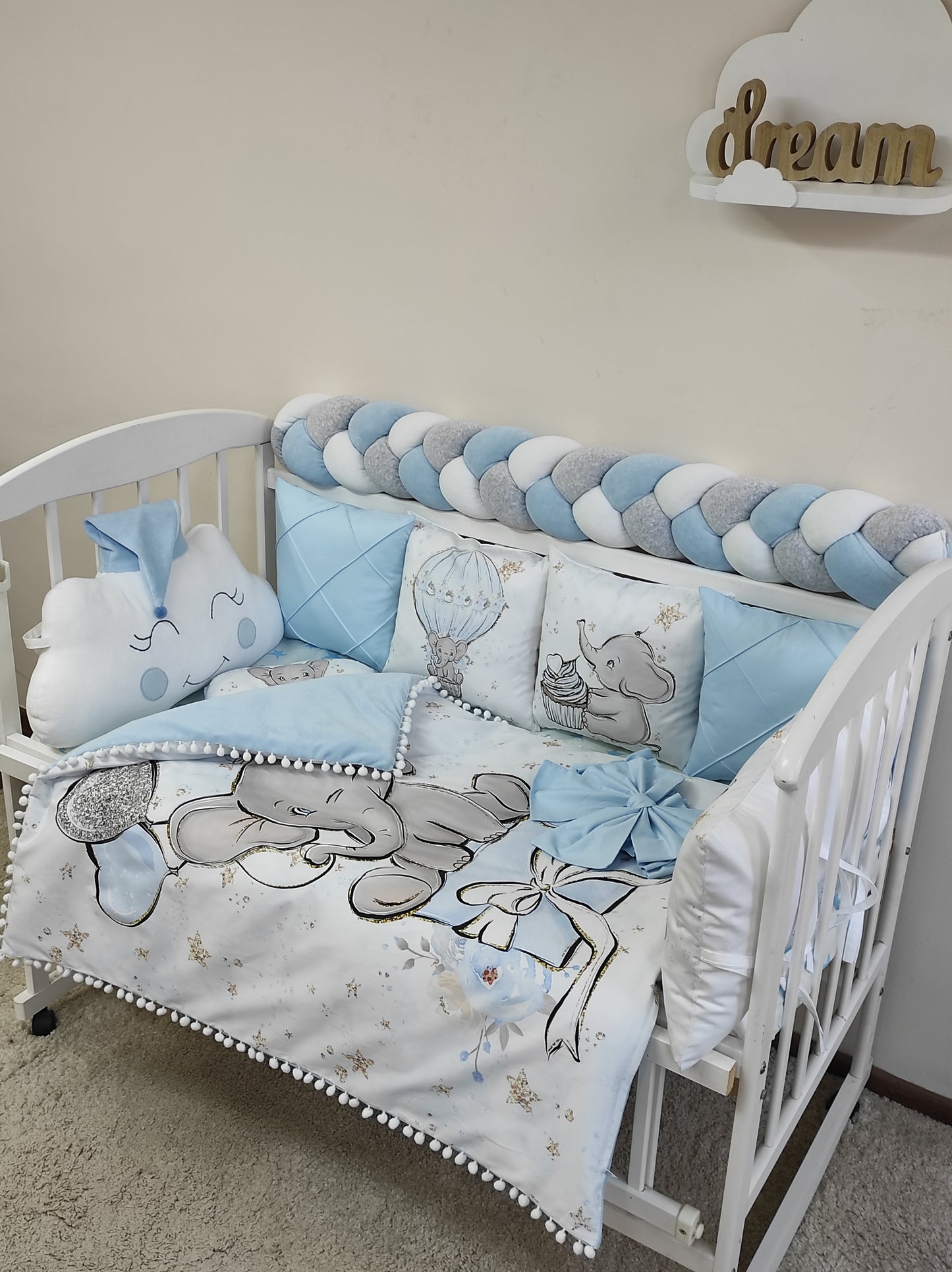 Little Star Elephant | 10-Piece Luxury Nursery Set in Sky Blue & Silver