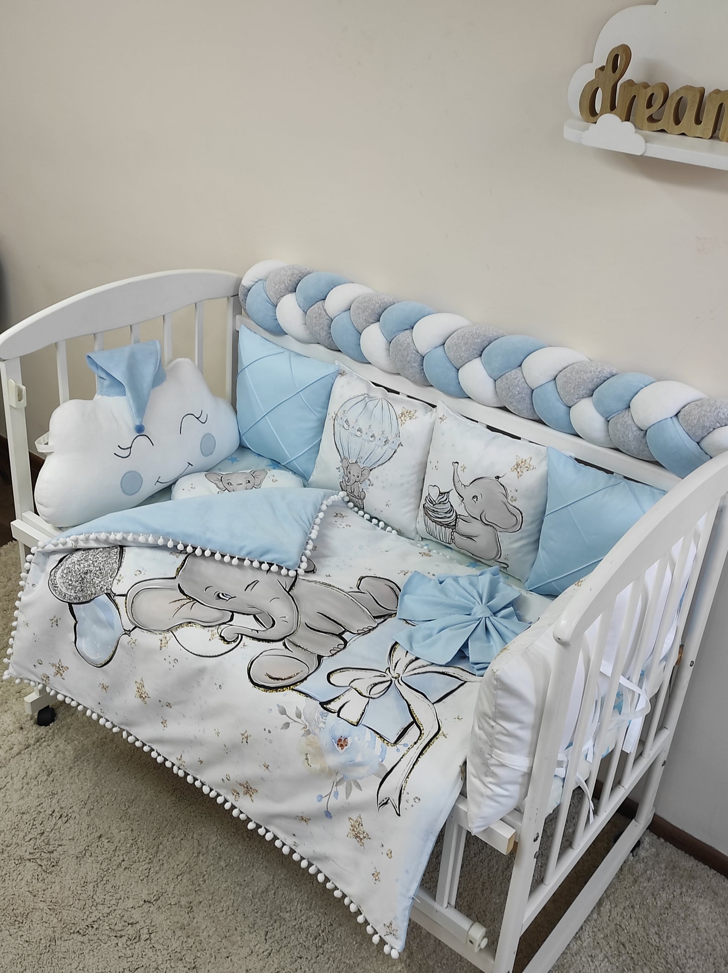 Little Star Elephant | 10-Piece Luxury Nursery Set in Sky Blue & Silver