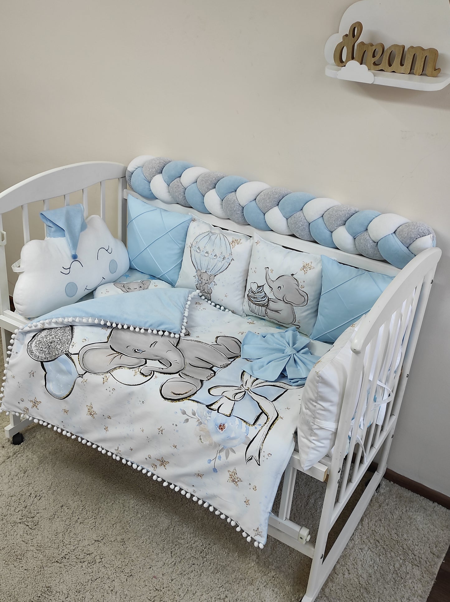 Little Star Elephant | 10-Piece Luxury Nursery Set in Sky Blue & Silver