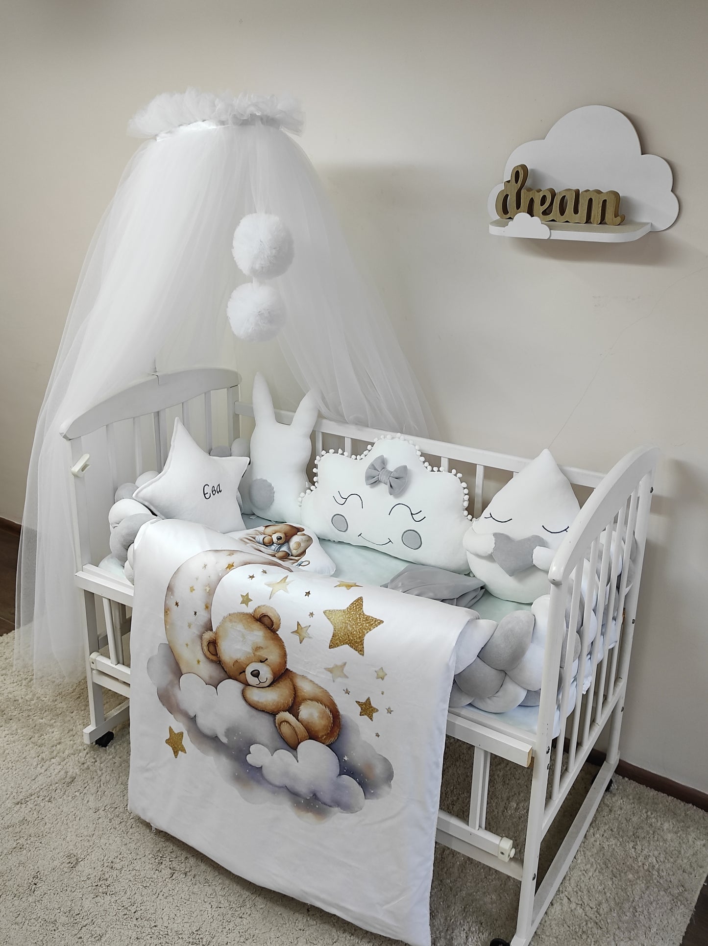 Celestial Silver 8-Piece Starry Bedding Set - Moon & Stars Nursery Decor