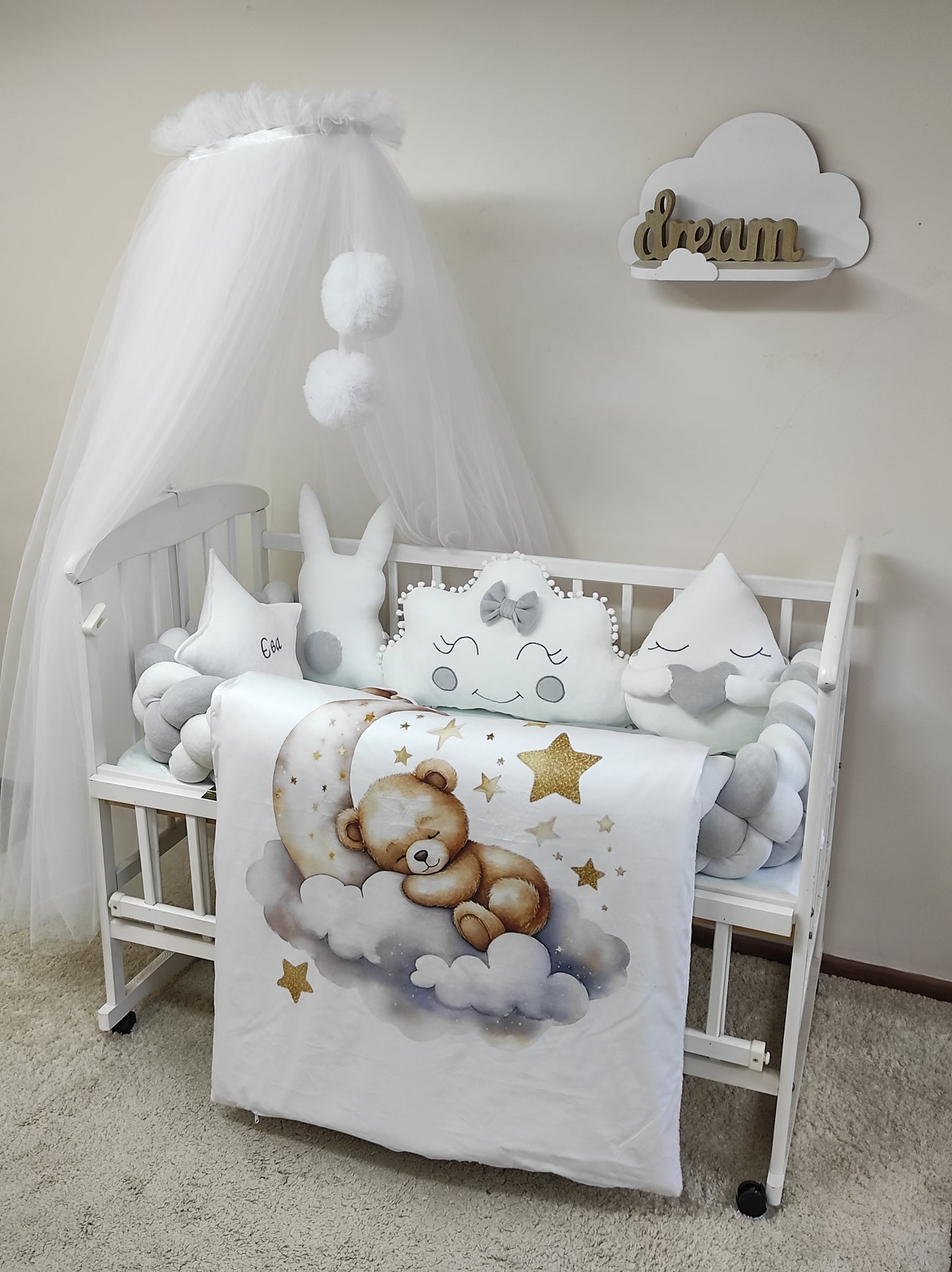 Celestial Silver 8-Piece Starry Bedding Set - Moon & Stars Nursery Decor