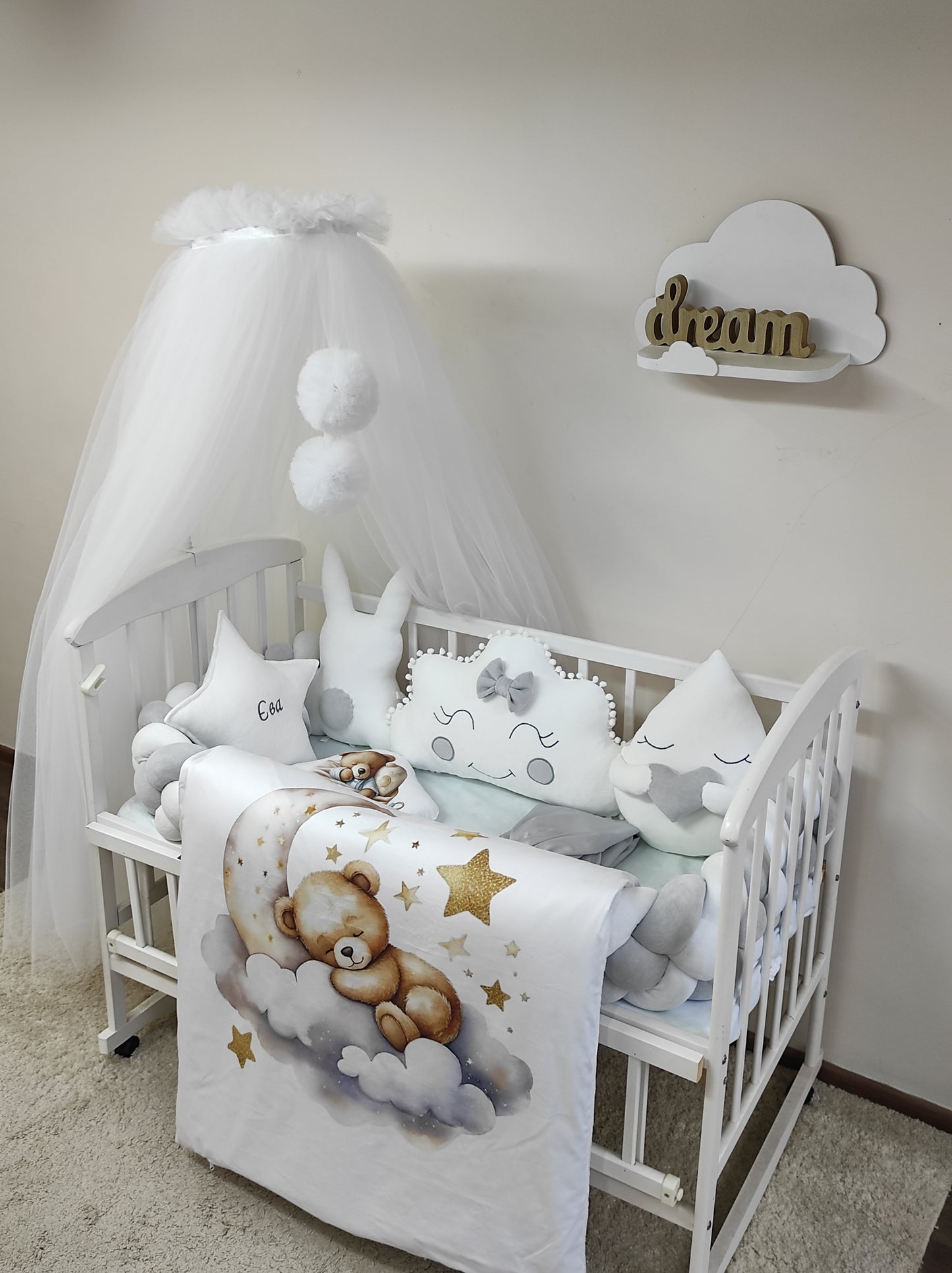 Celestial Silver 8-Piece Starry Bedding Set - Moon & Stars Nursery Decor