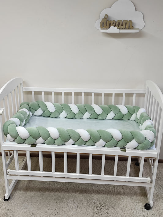 Sage Green & White Braided Crib Bumper