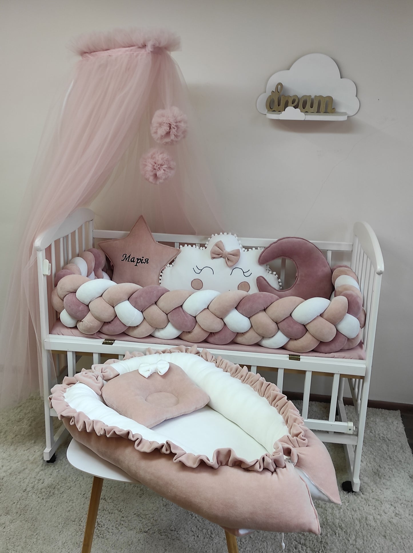 Powder Tenderness 10-Piece Baby Bedding Set with Lace & Euro-Tulle Canopy