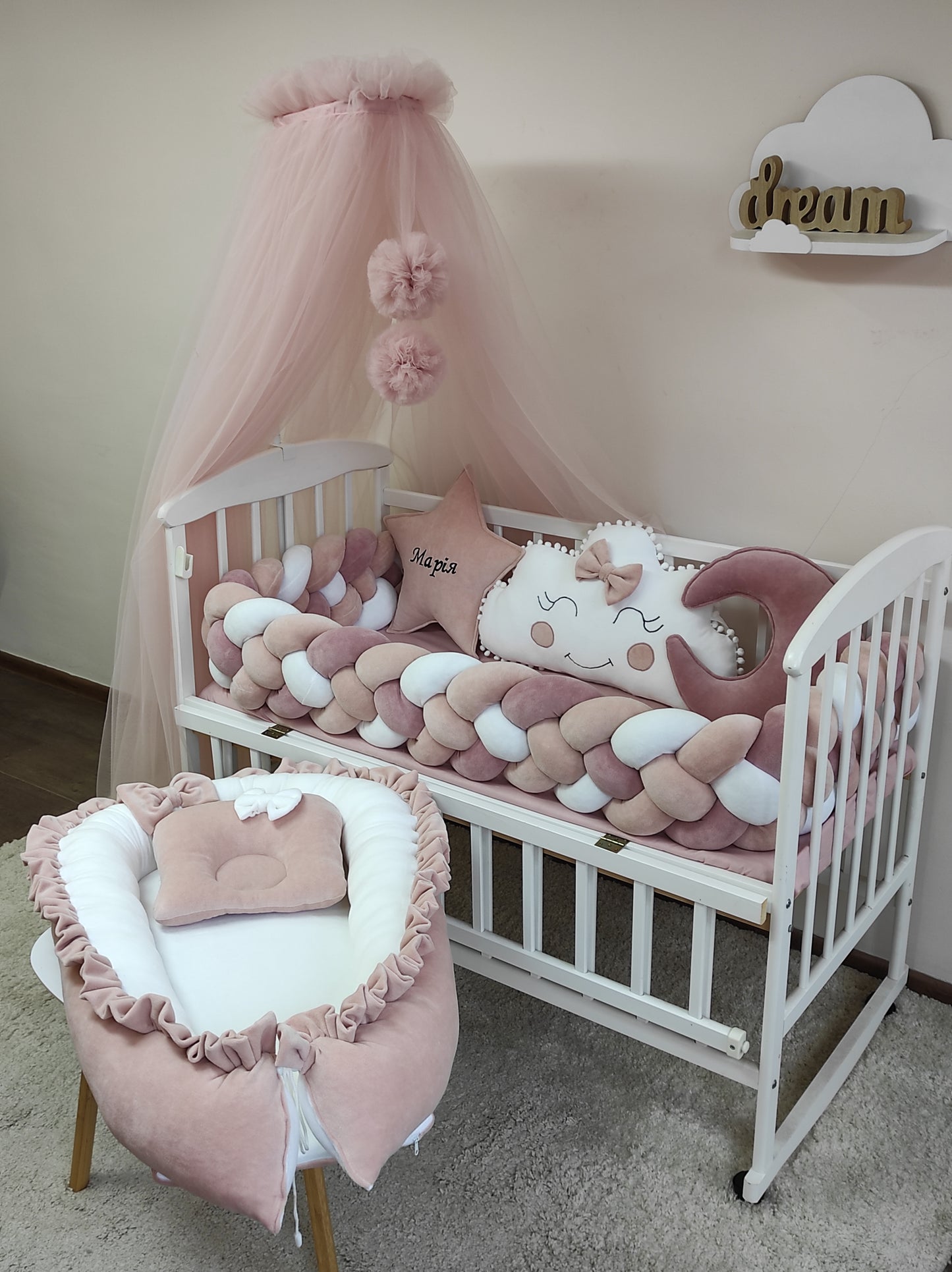 Powder Tenderness 10-Piece Baby Bedding Set with Lace & Euro-Tulle Canopy