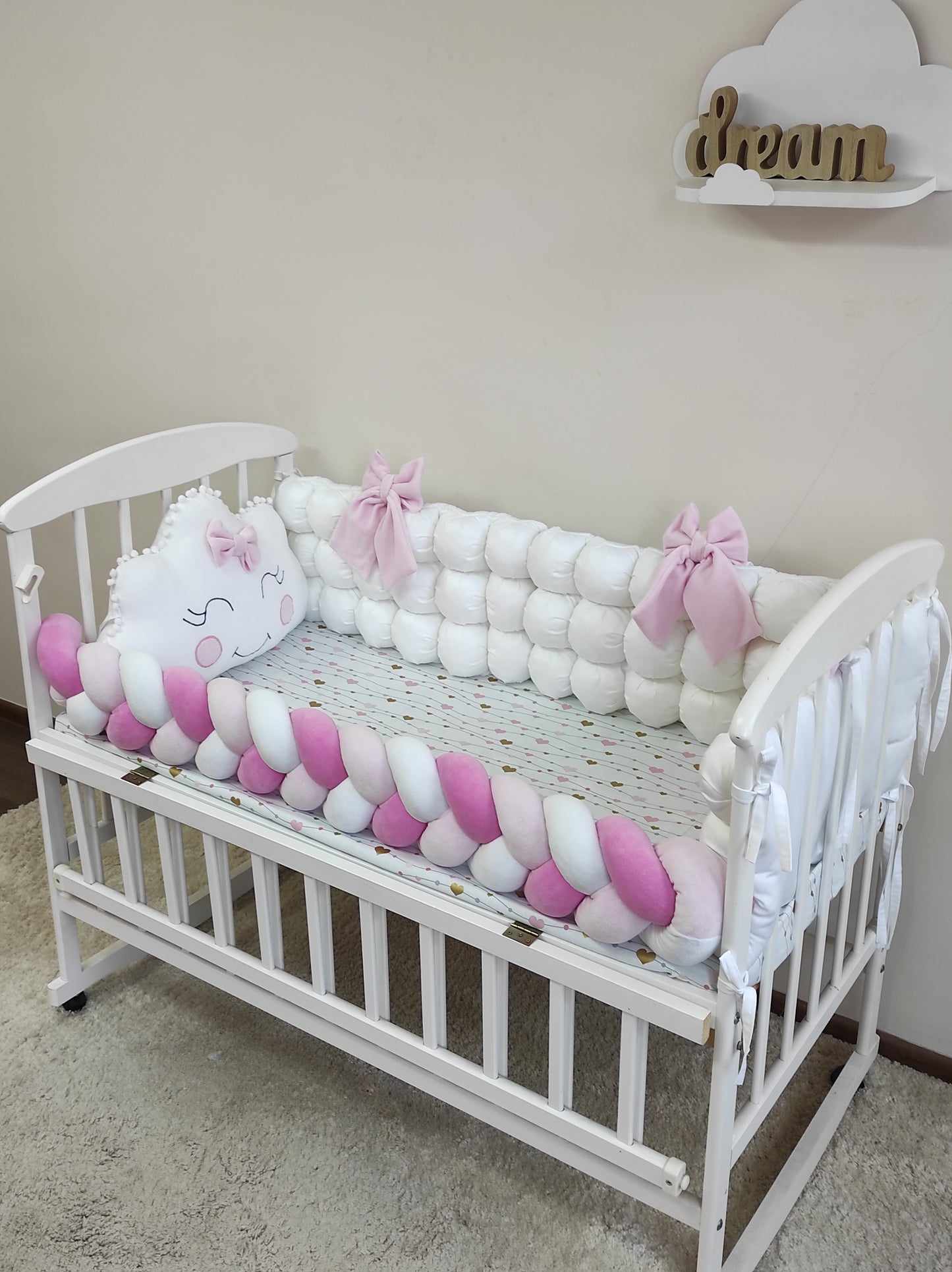 Raspberry & Blush Cloud Crib Set