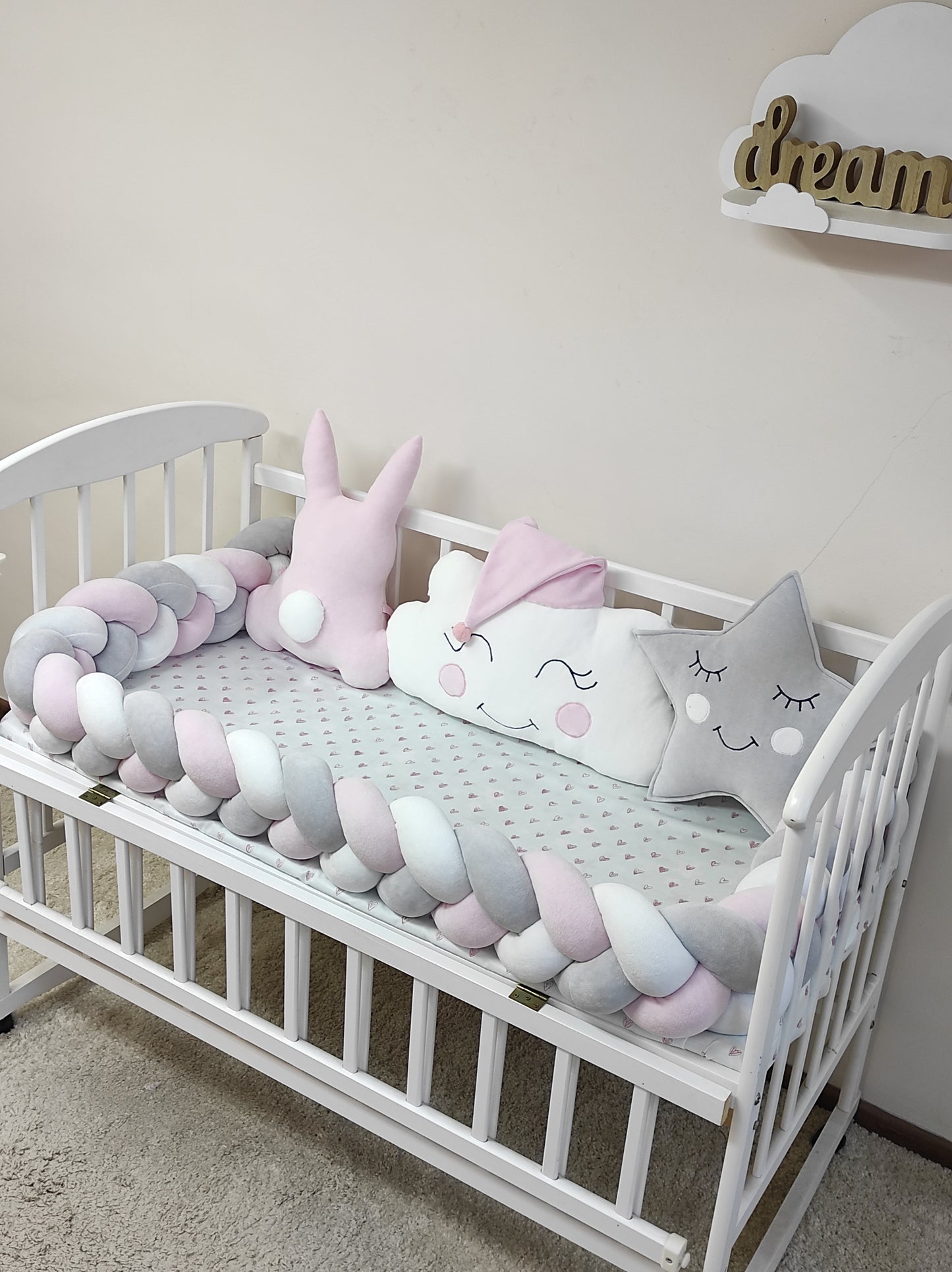 Little Bunny Dreams 8-Piece Gray & White Bedding Set - Bunny Nursery Decor Suite