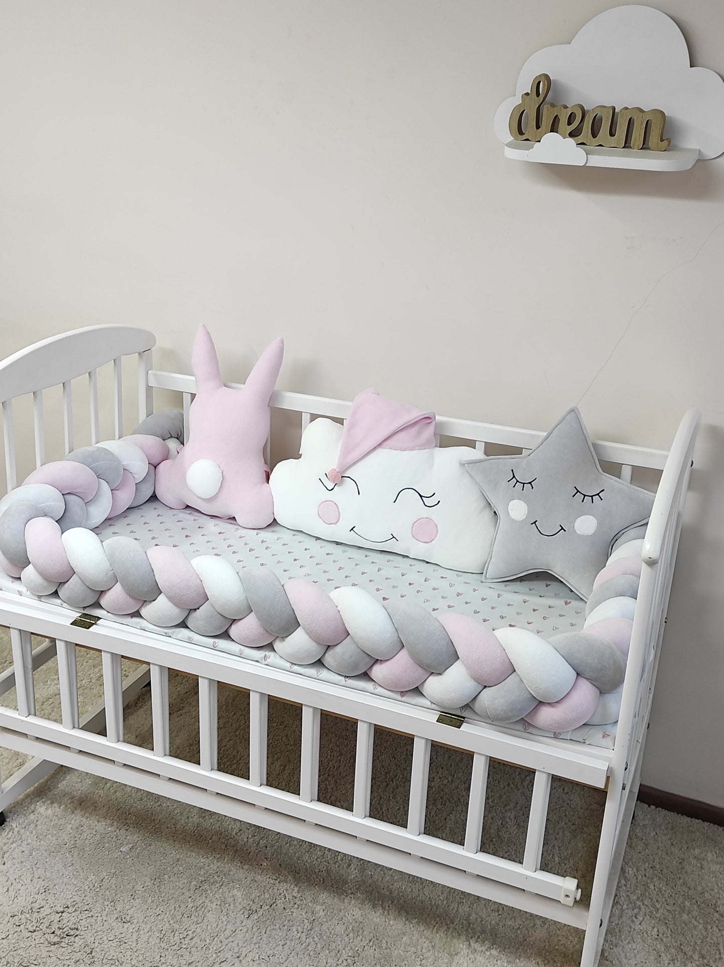 Little Bunny Dreams 8-Piece Gray & White Bedding Set - Bunny Nursery Decor Suite