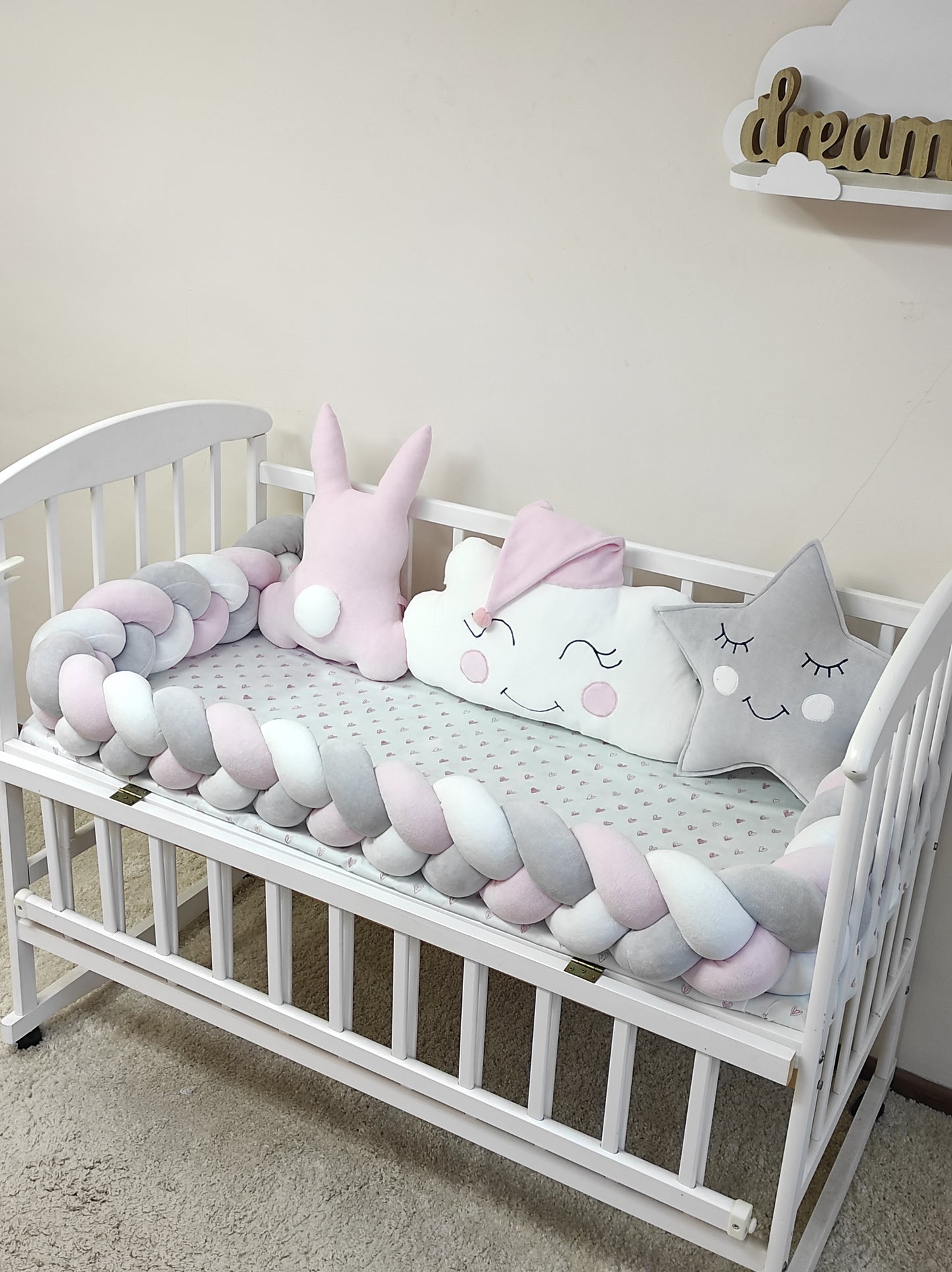 Little Bunny Dreams 8-Piece Gray & White Bedding Set - Bunny Nursery Decor Suite