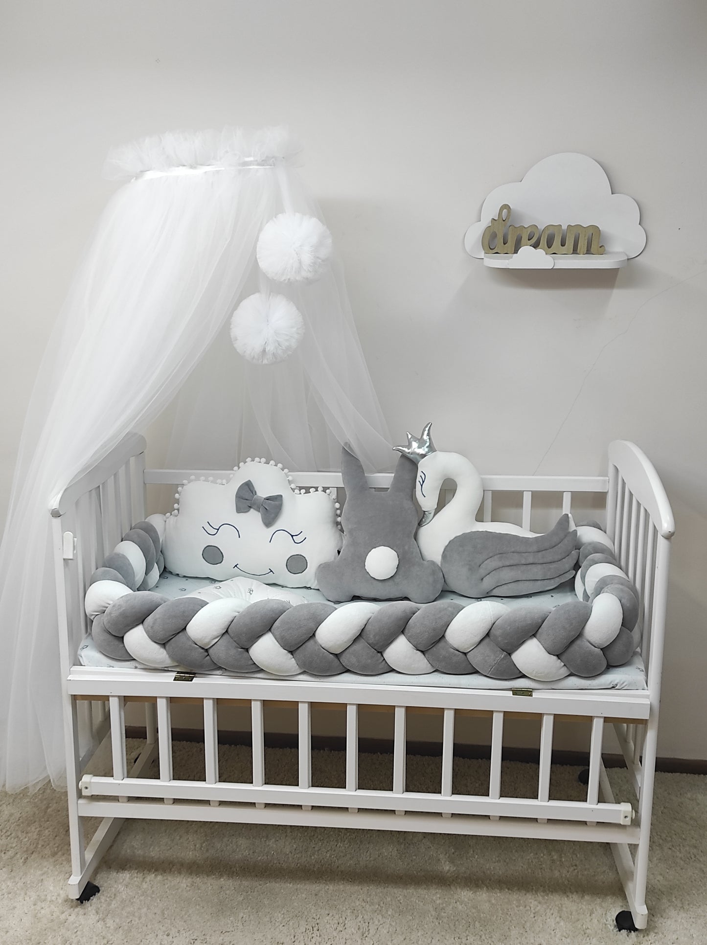 Silver & White Monochrome Velour Crib Bedding Set