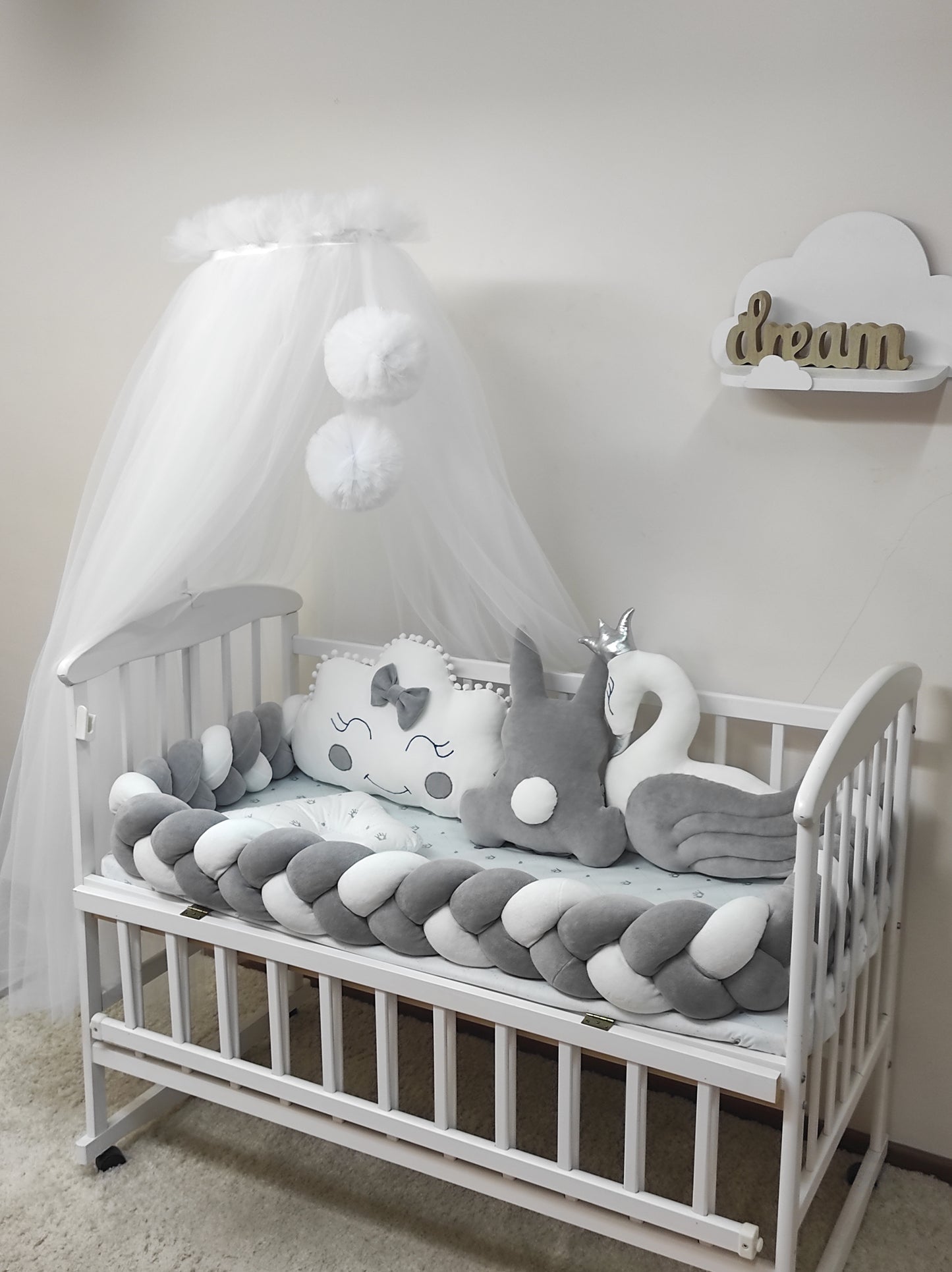 Silver & White Monochrome Velour Crib Bedding Set