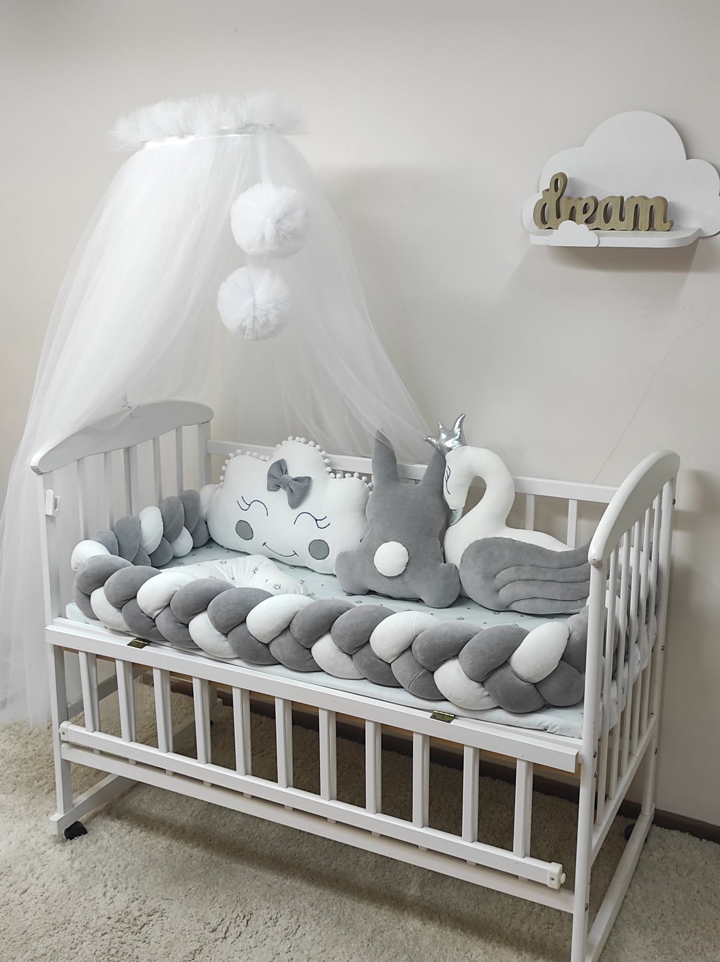 Silver & White Monochrome Velour Crib Bedding Set