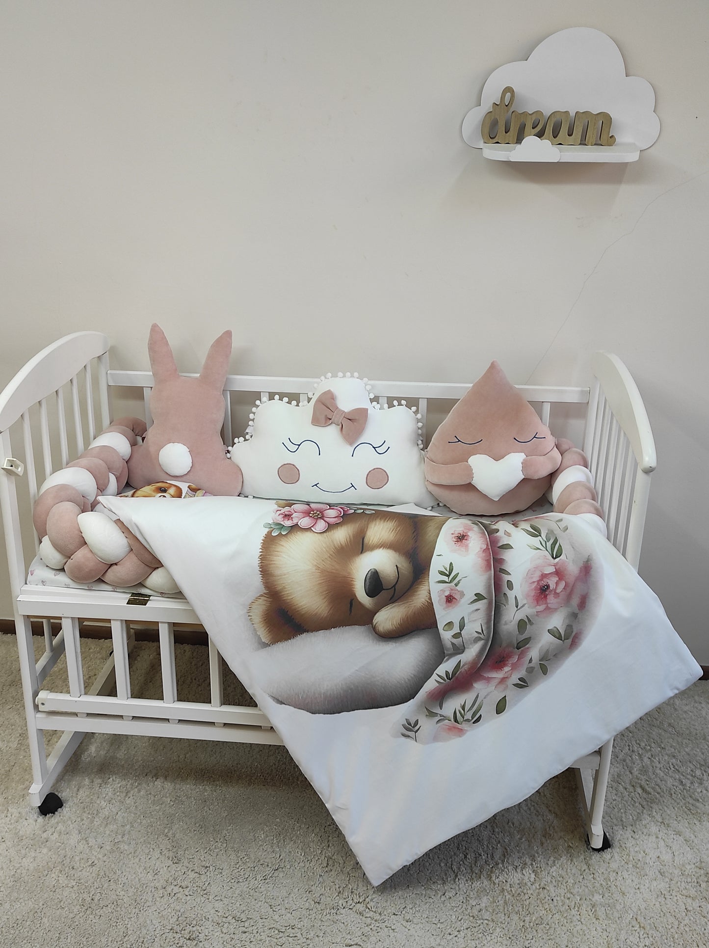 Pudra Dream 10-Piece Powder Pink Velour Bedding Set - Plush Nursery Accents