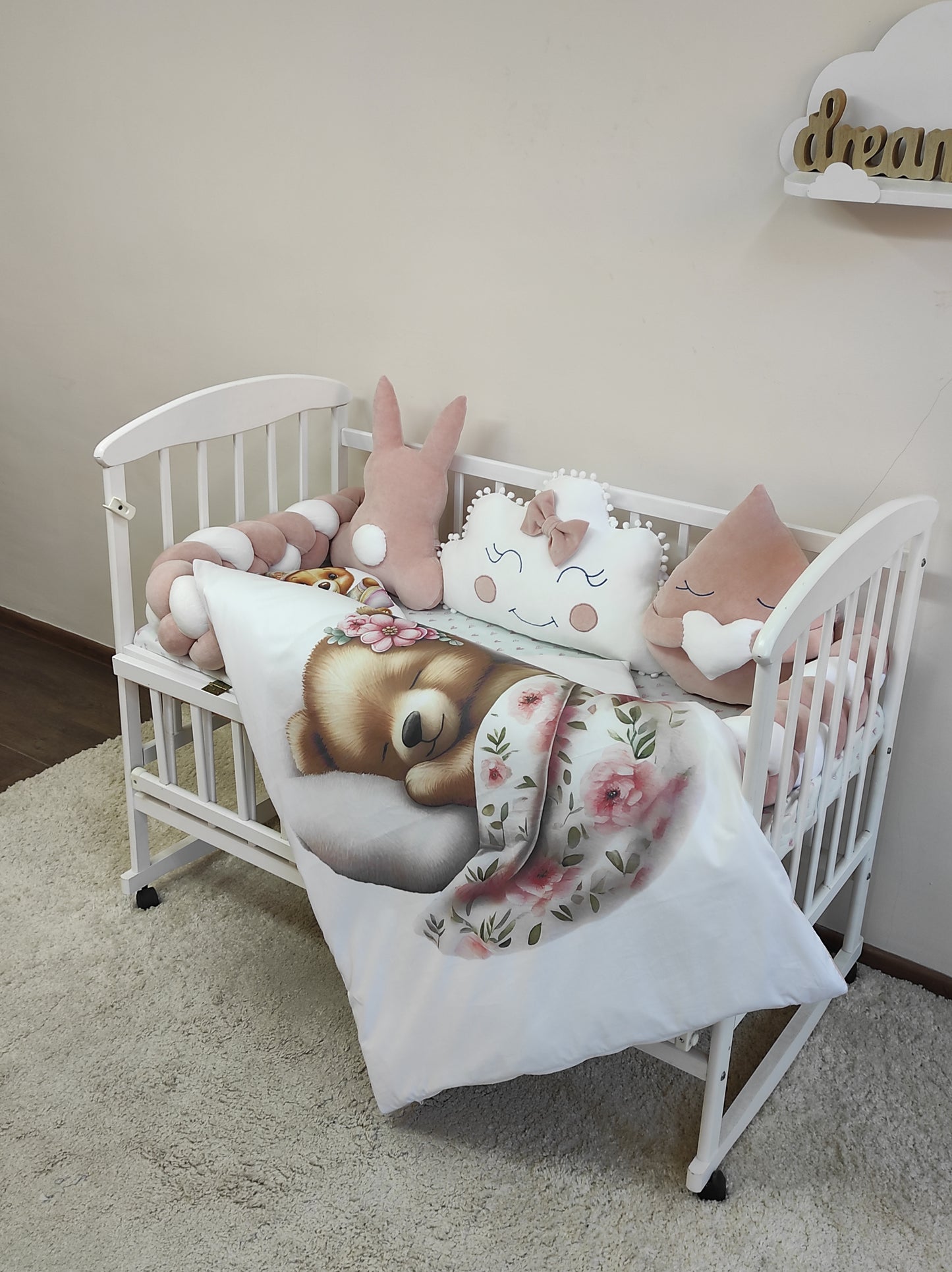 Pudra Dream 10-Piece Powder Pink Velour Bedding Set - Plush Nursery Accents