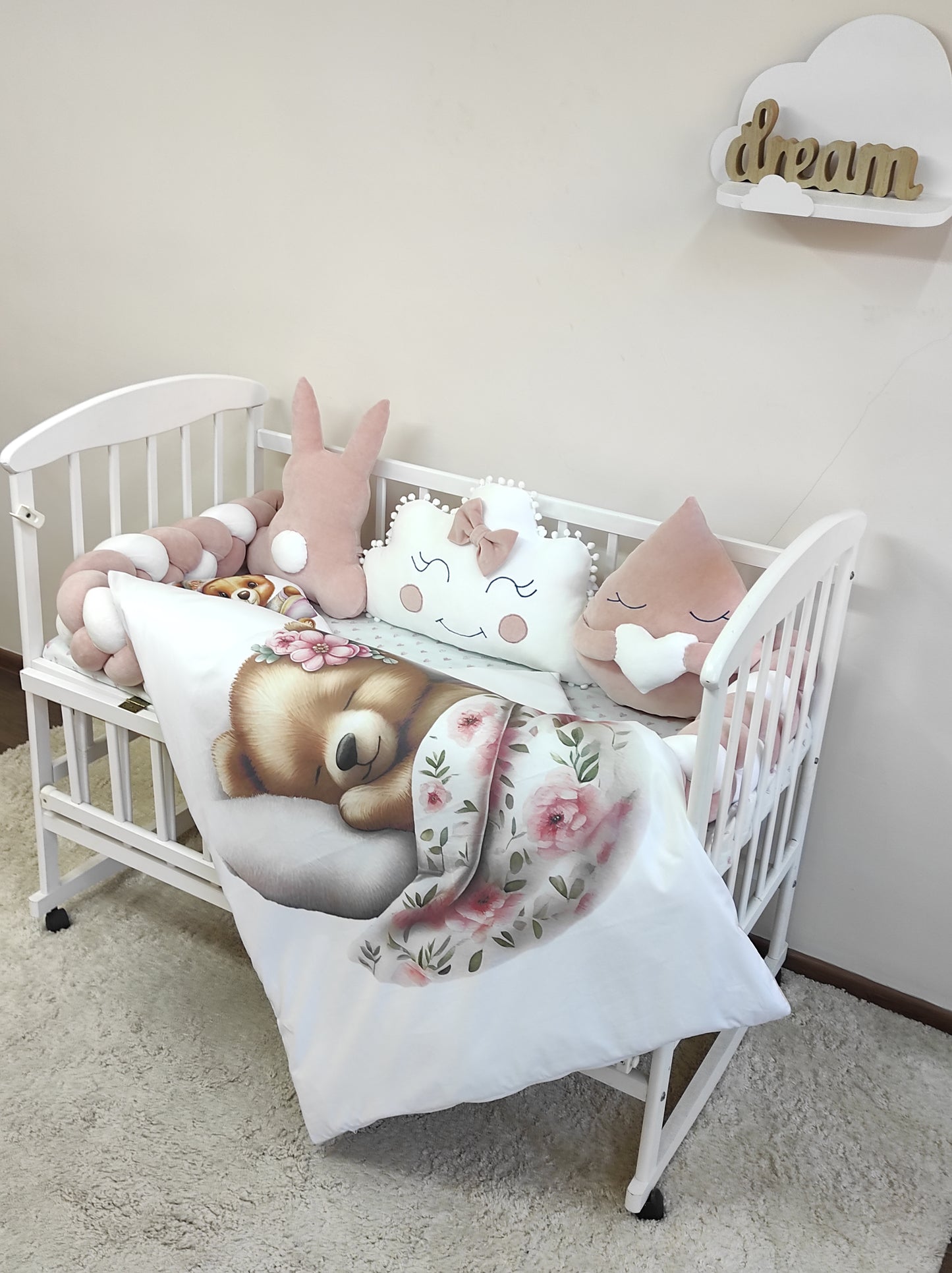 Pudra Dream 10-Piece Powder Pink Velour Bedding Set - Plush Nursery Accents